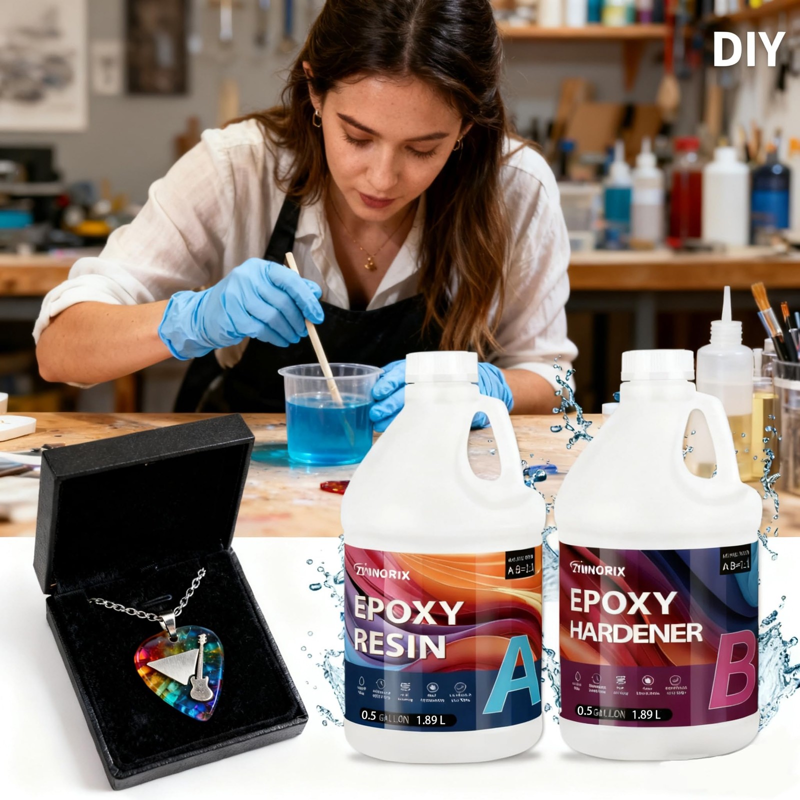 ZYNNORIX Resin Epoxy 1 Gallon,3×UV Resistant,Self 1 Gallon, 1 Gallon