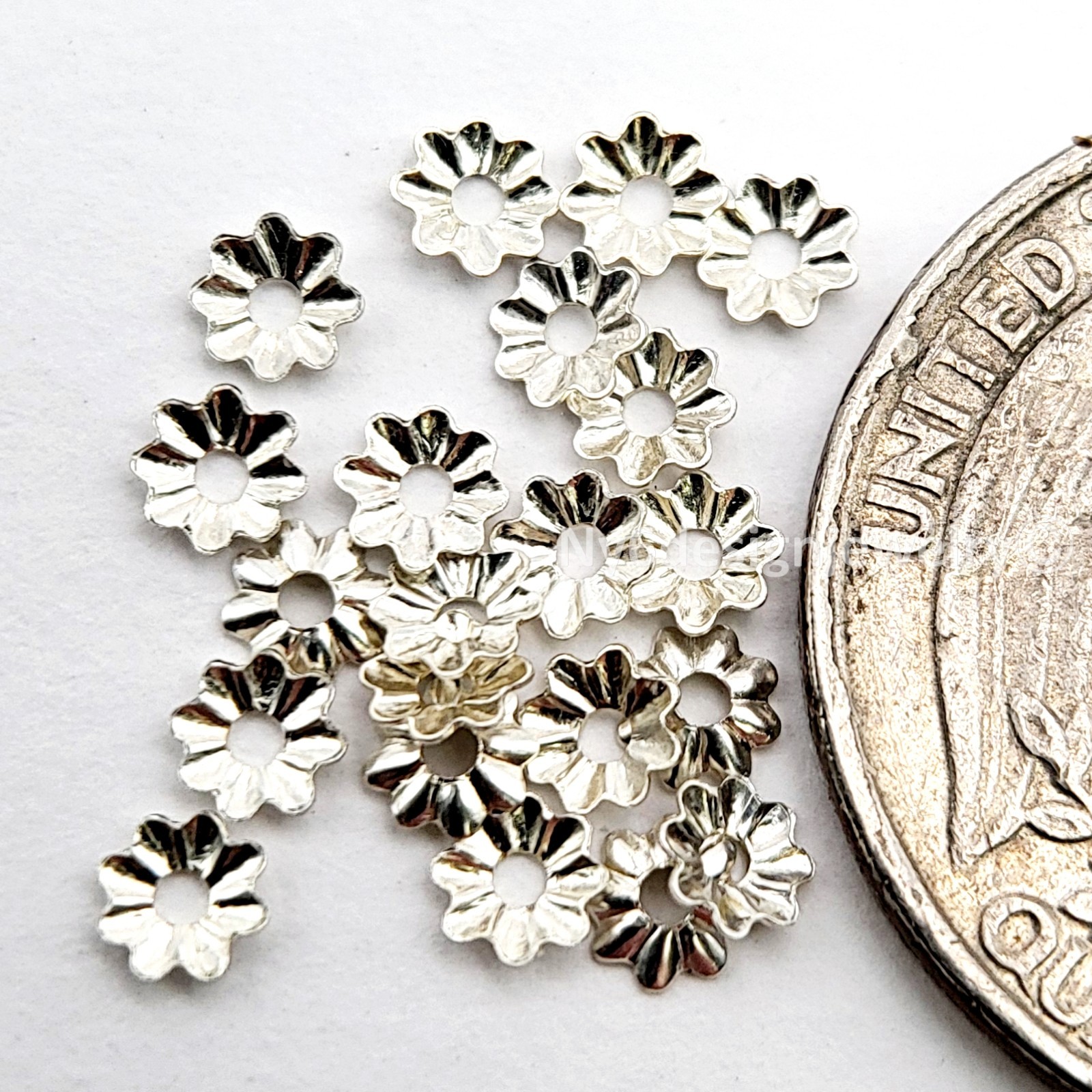 Sterling Silver Flower Bead Caps 3.8mm – 1.0mm Hole .925 Silver Spacer Caps