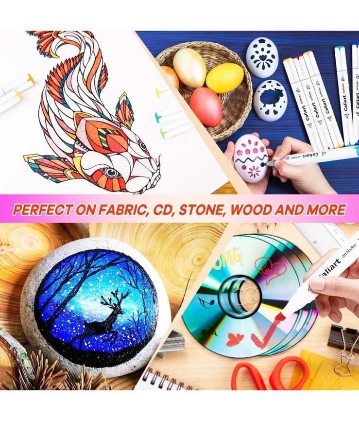Caliart Markers, 100 Colors Dual Tip Art Markers Sketch Pens Permanent Alcohol B