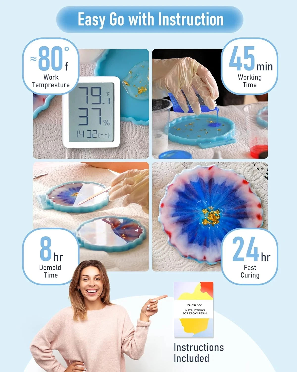 8 Ounce Crystal Clear Epoxy Resin Kit, Food Safe DIY Starter Epoxy Resin for Art