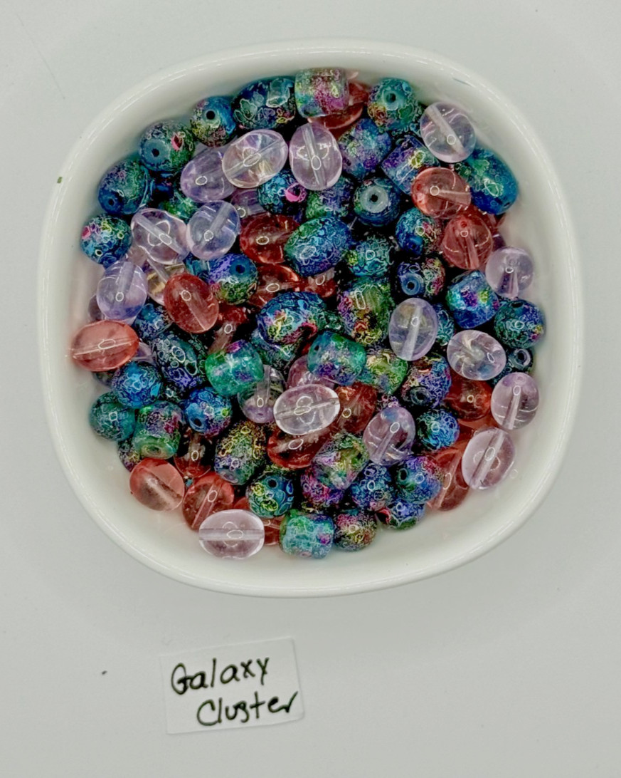 Glass Bead “Galaxy Cluster” Mix Rounds Barrels Tube Jewelry Crafts 120 beads/4oz