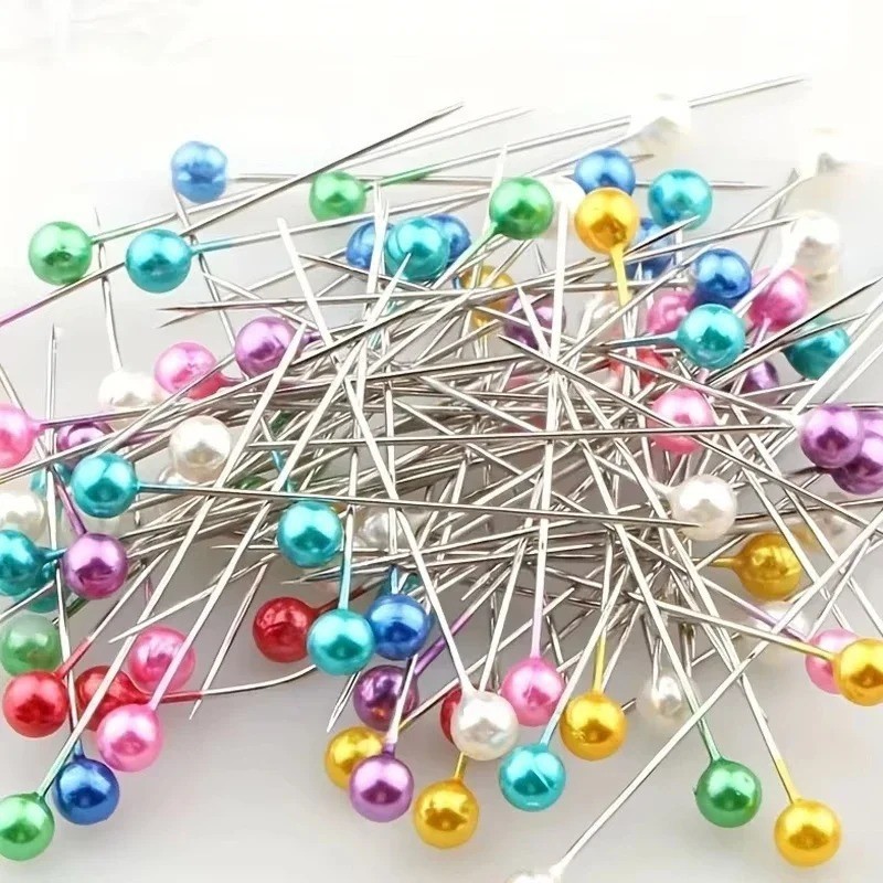 100PCS Sewing Pins for Fabric, Straight Pins with Colored Ball Glass Heads Long