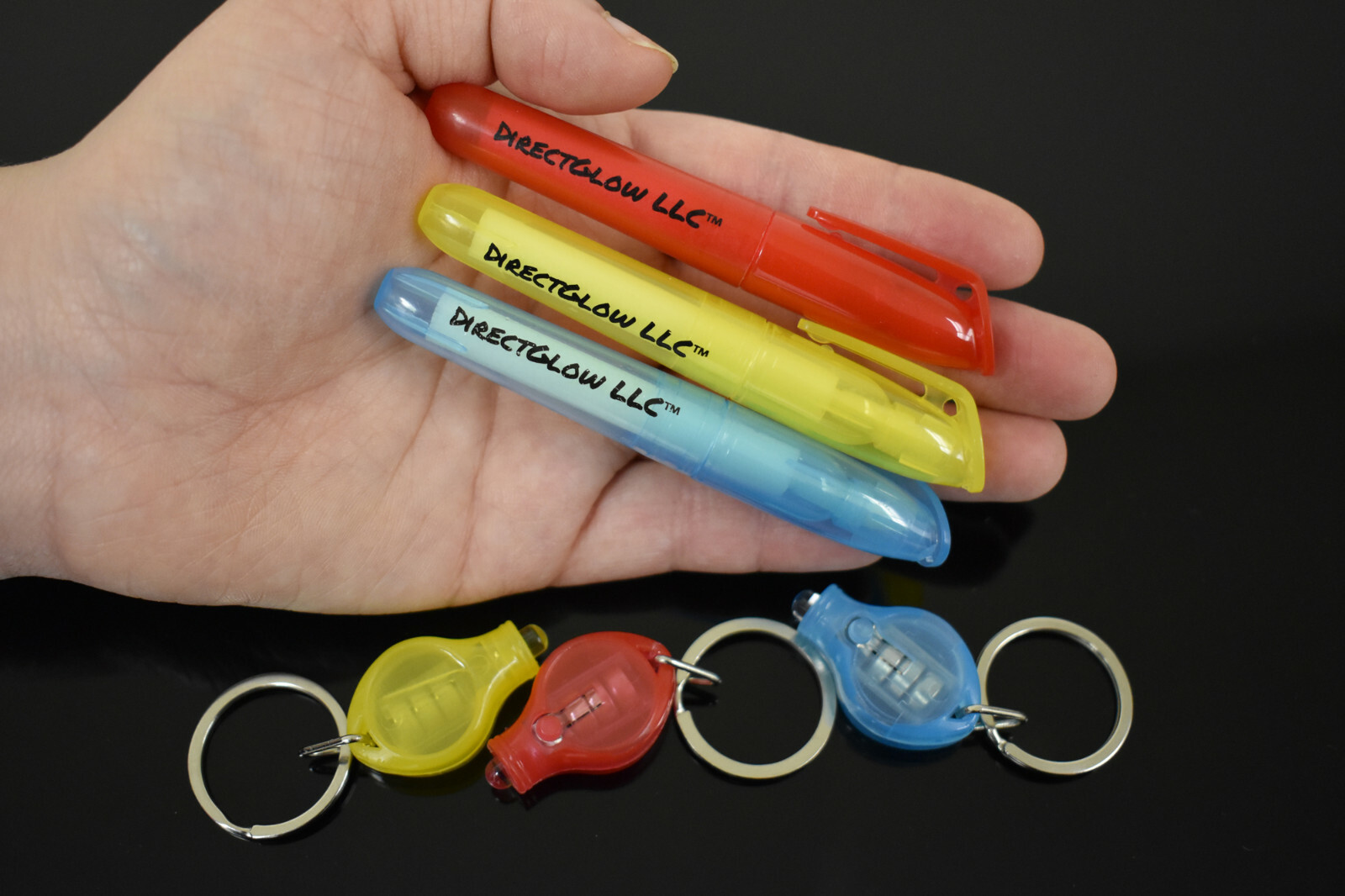 DirectGlow 3ct Invisible Blacklight Ink Marker Pen Blue Red Yellow with UV Light