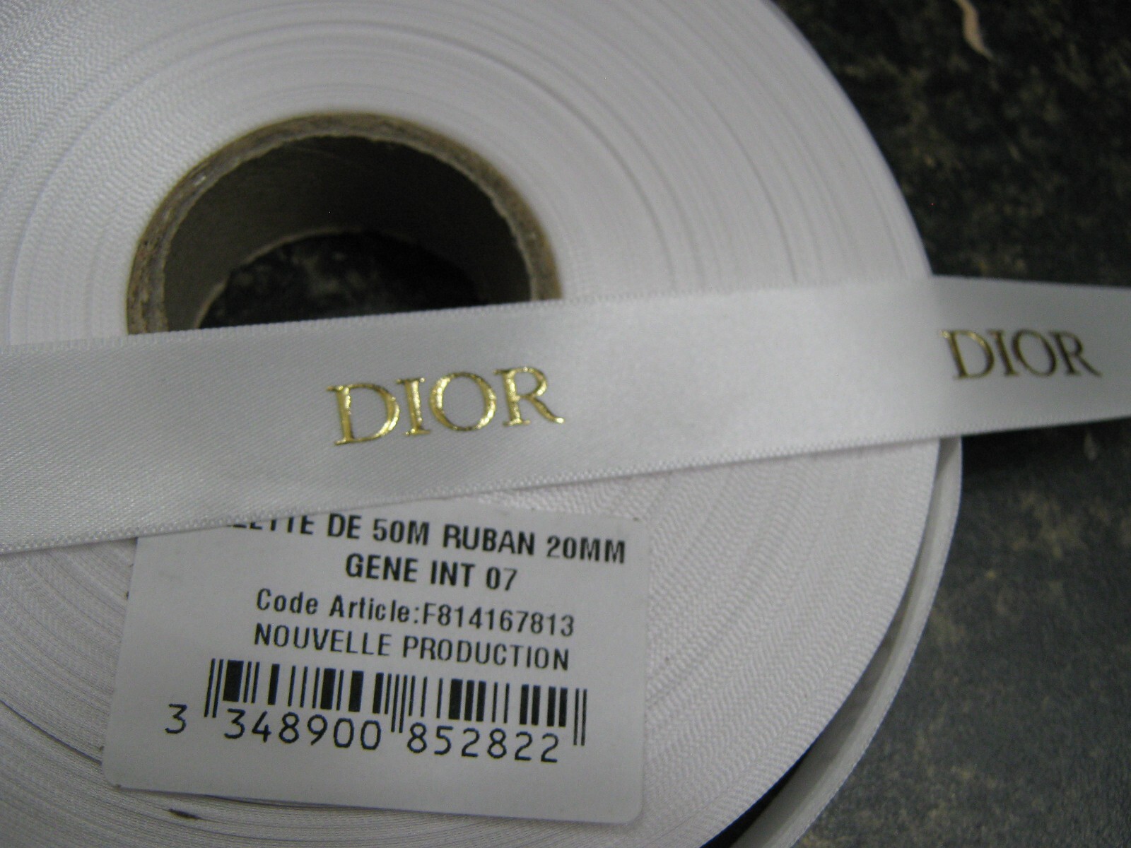 💯% Authentic ❤️ DIOR Ribbon White Satin w/ Gold logo ~SOLD BY THE YARD