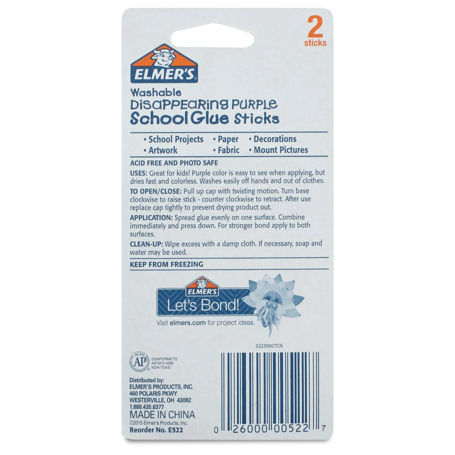 Elmer’s Glue Stick Washable Disappearing Purple School Glue .21oz EACH 2 Pack