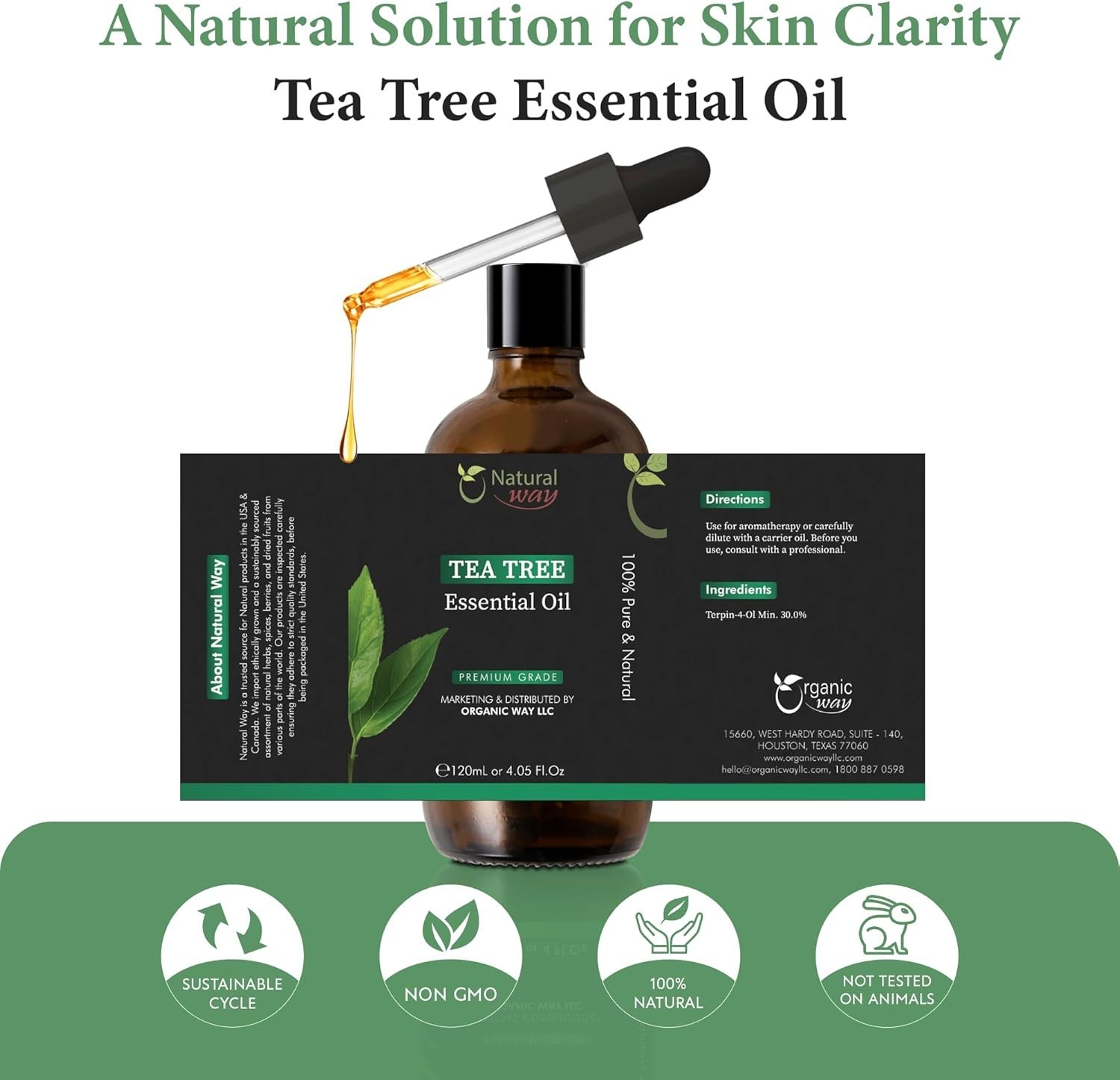Tea Tree Essential Oil | Premium Grade Essential Massage Oils 4 Fl Oz (120 ml)
