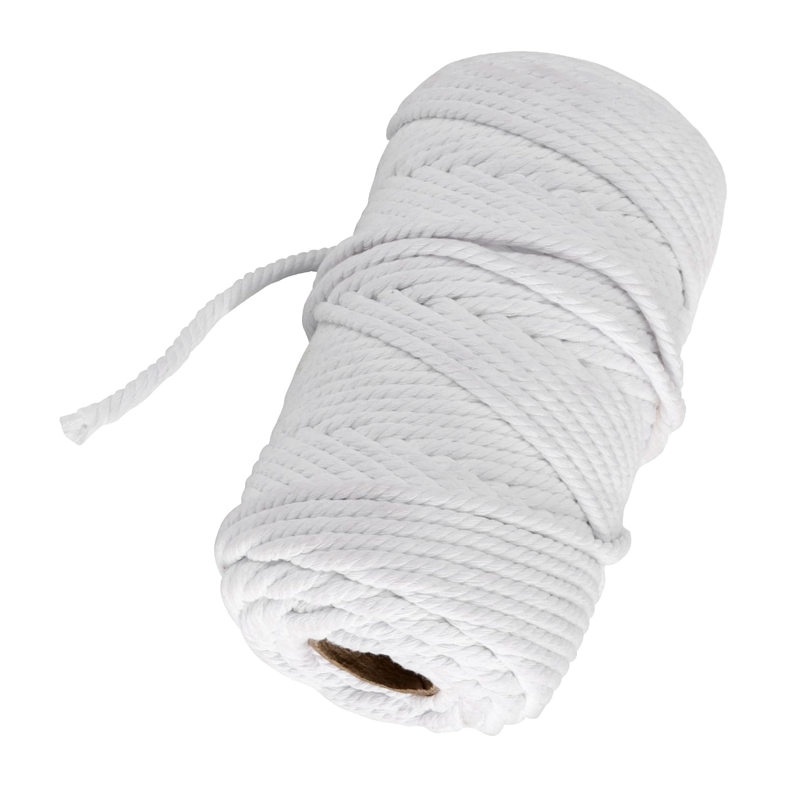 White Macrame Cotton Cord 6mm x 164 Yards 4 Strand Twisted Soft Natural Rope