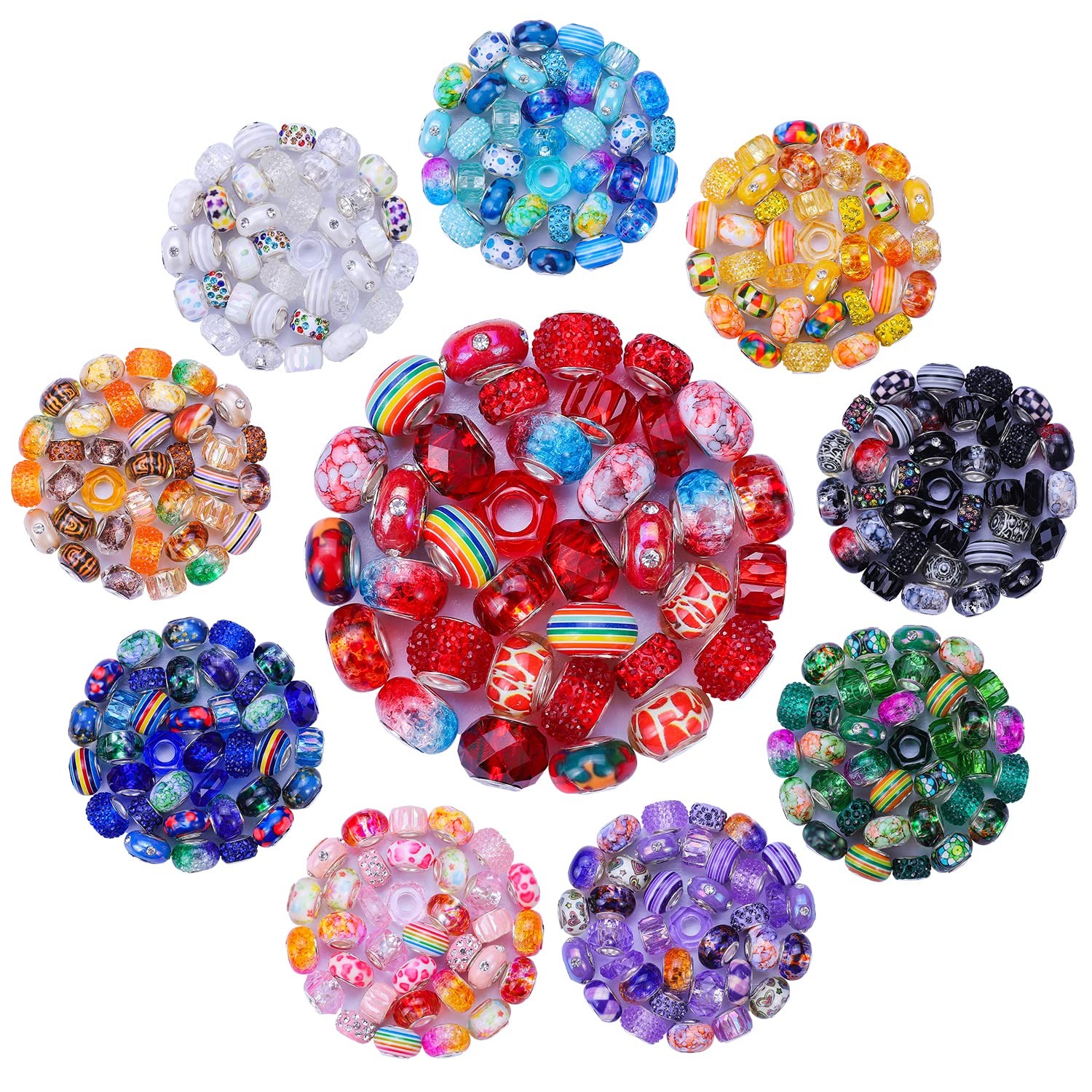 240 Pieces Assorted European Craft Beads Large Hole Lampwork Spacer Beads Col…