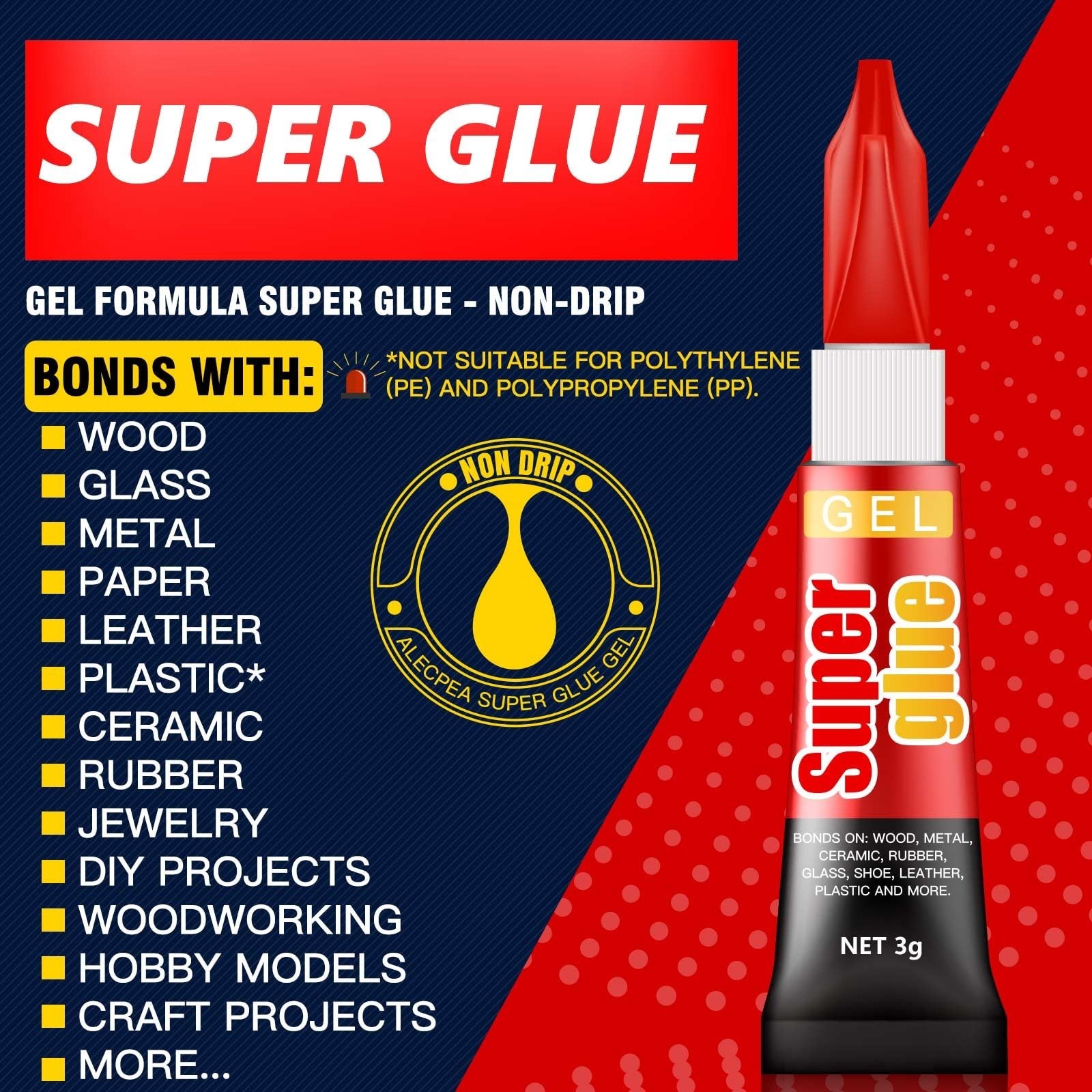48-Pack Super Glue Gel – Fast Drying, Thick Adhesive for Plastics, Crafts, Metal