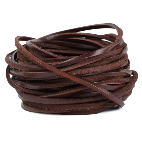 Genuine Leather Strips, Flat Natural Leather String, 3mm Wide x 7.8 Yards