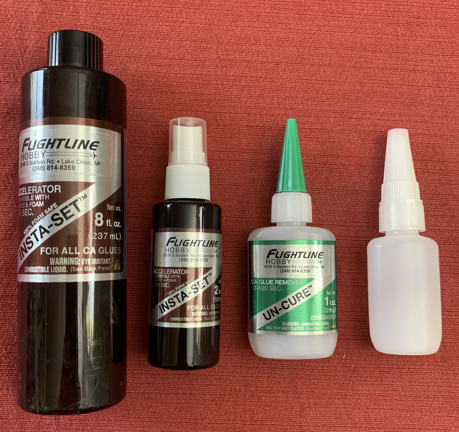 Bob Smith Industries Instaset Accelerator, Uncure Debonder and empty CA Bottle