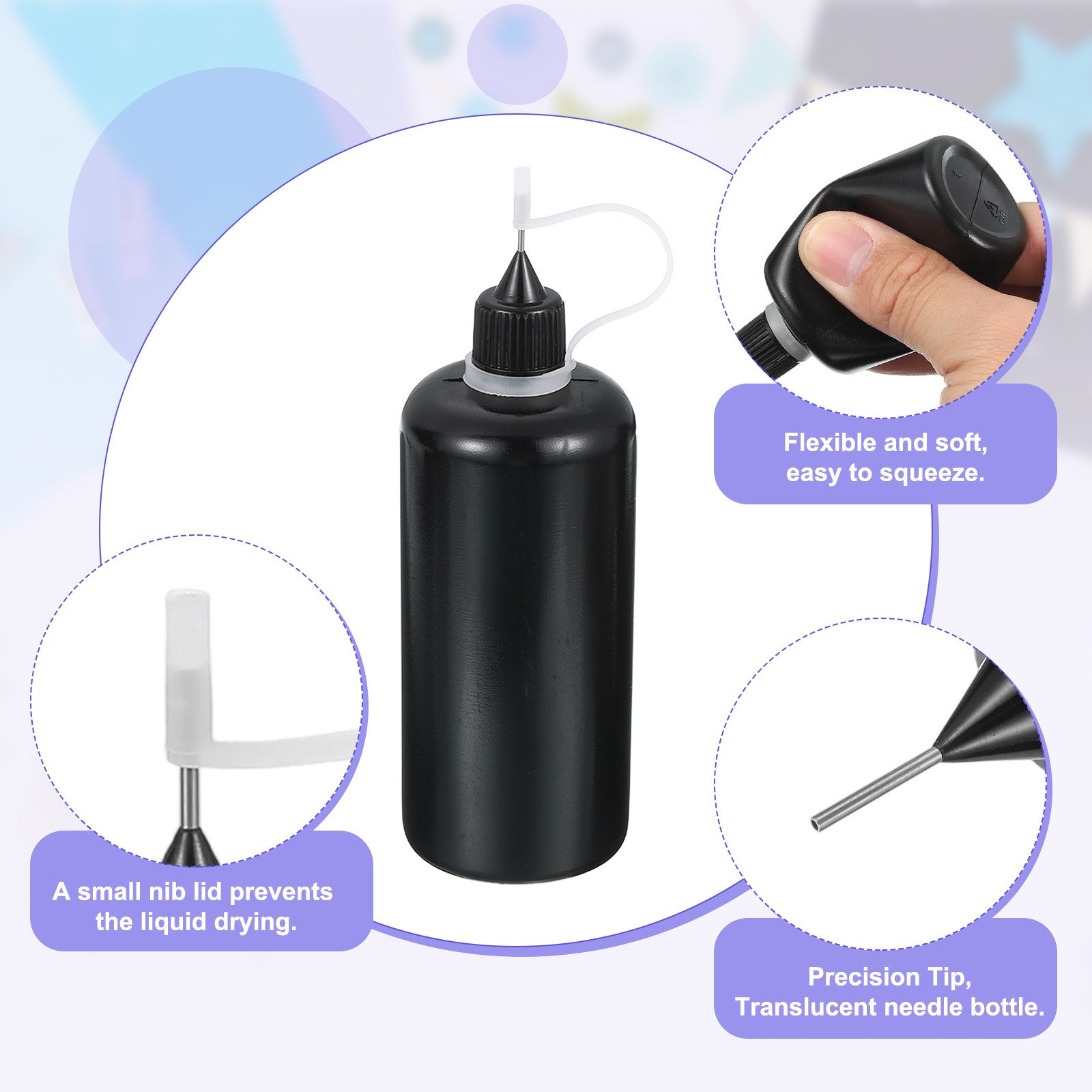 6Pcs Needle Tip Squeeze Bottle, 100ml/3.4oz Glue Tip Applicator Bottles