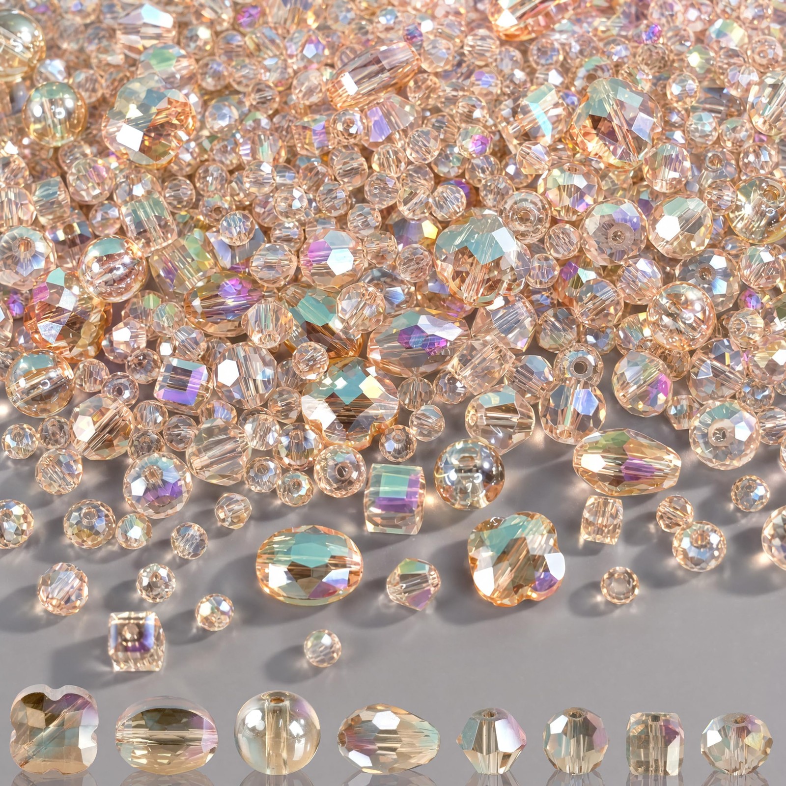 636pcs Assorted Crystal Glass Beads for Jewelry 636pcs, Silver Champagne
