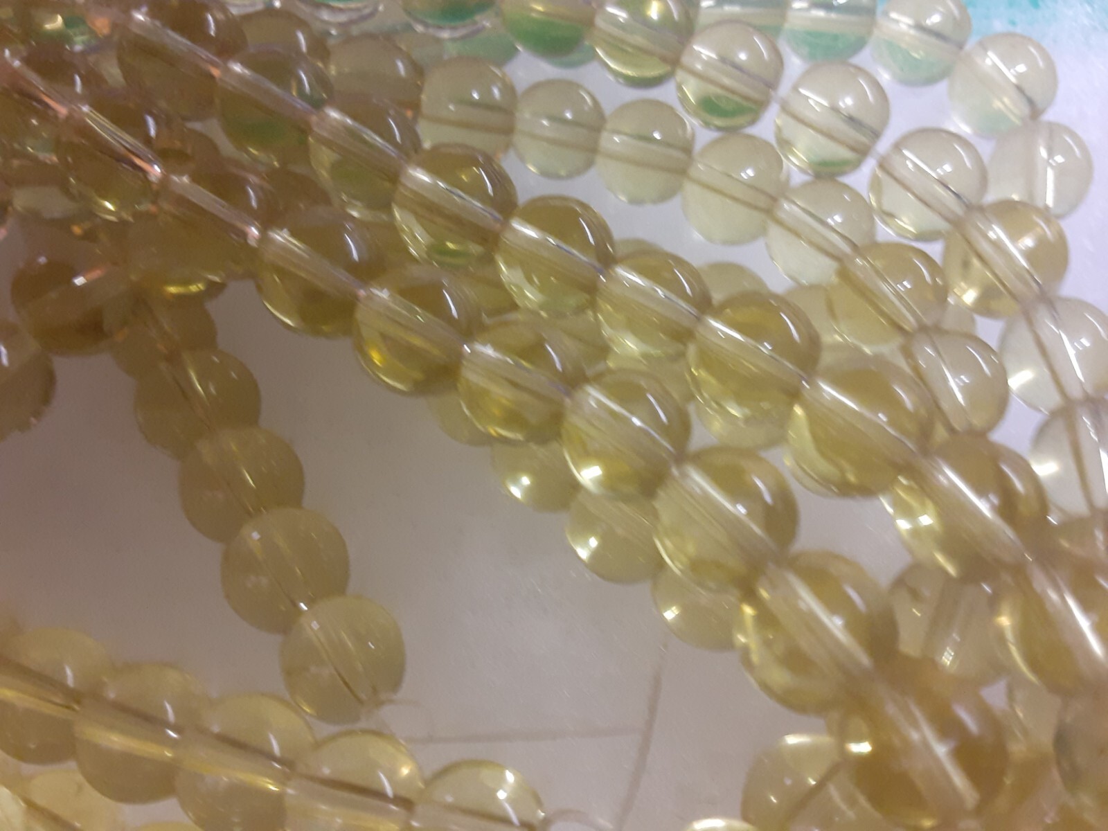 Z Bead Lot 5 strand 8mm round pale yellow transparent glass 11 inch strands GT5