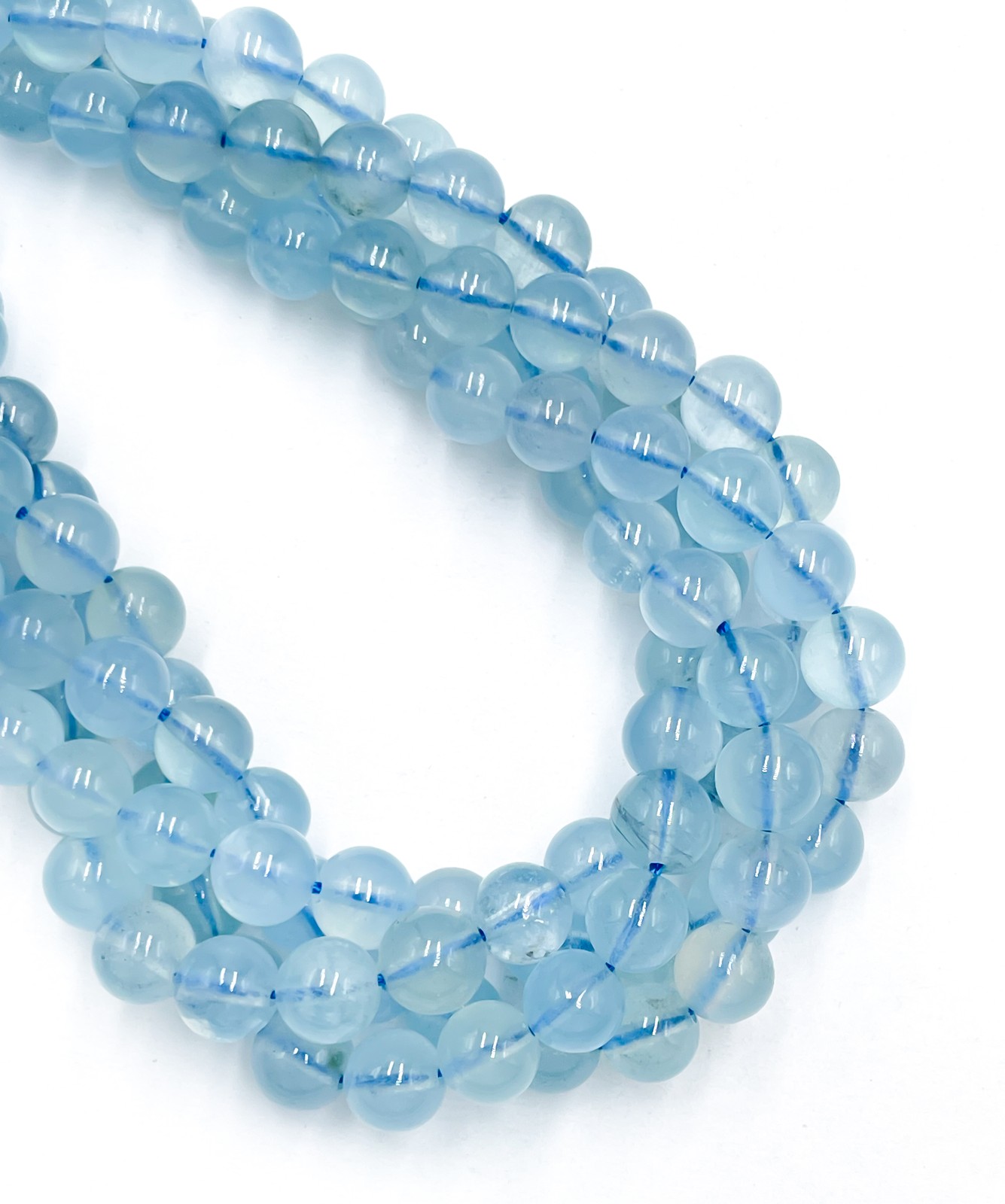 High Quality Translucent Aquamarine Smooth Round Beads 7mm 8mm 12mm 15.5″ Strand