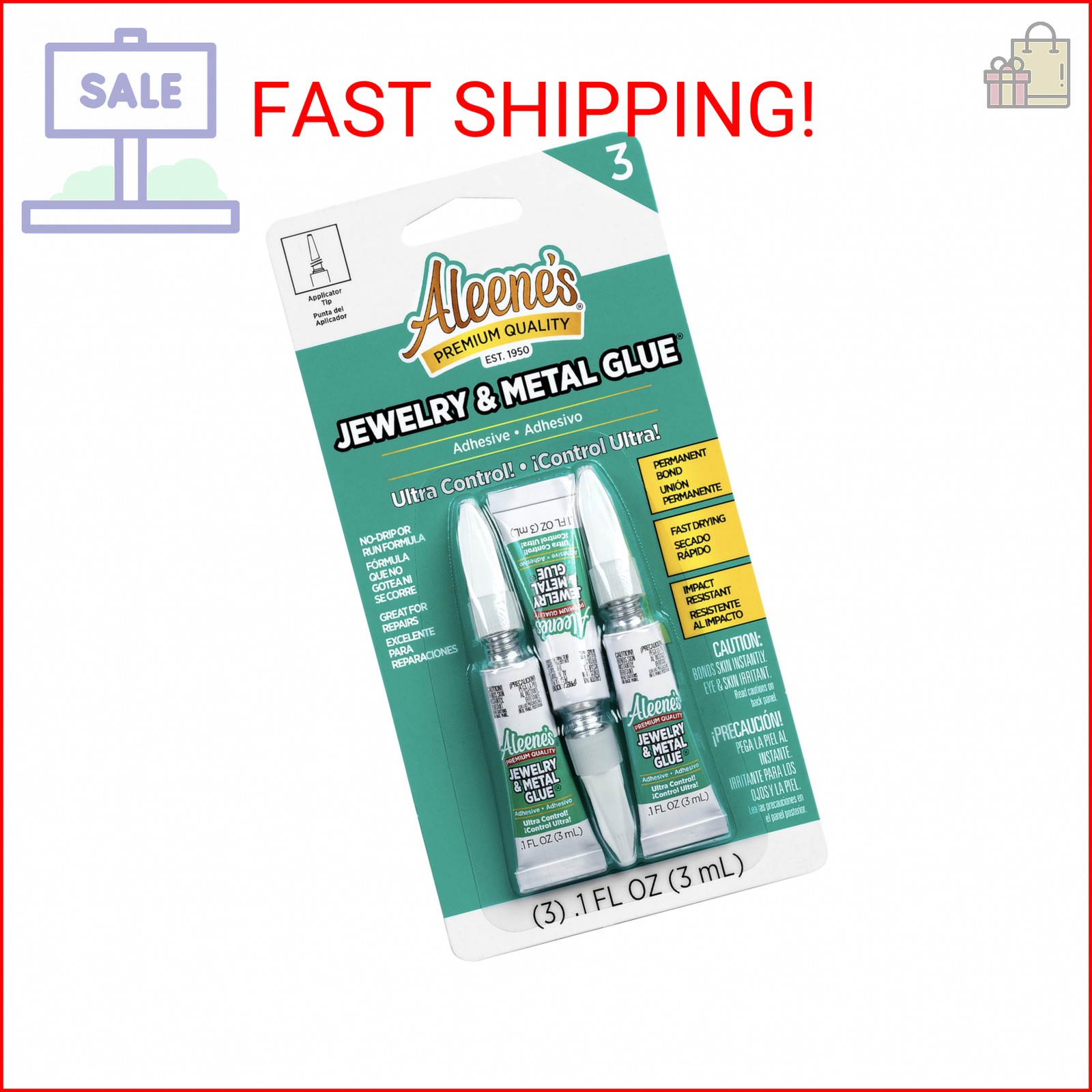 Aleene’s Jewelry & Metal Glue, 0.1 oz 3-Pack – Instant Adhesive, Permanent Bond,