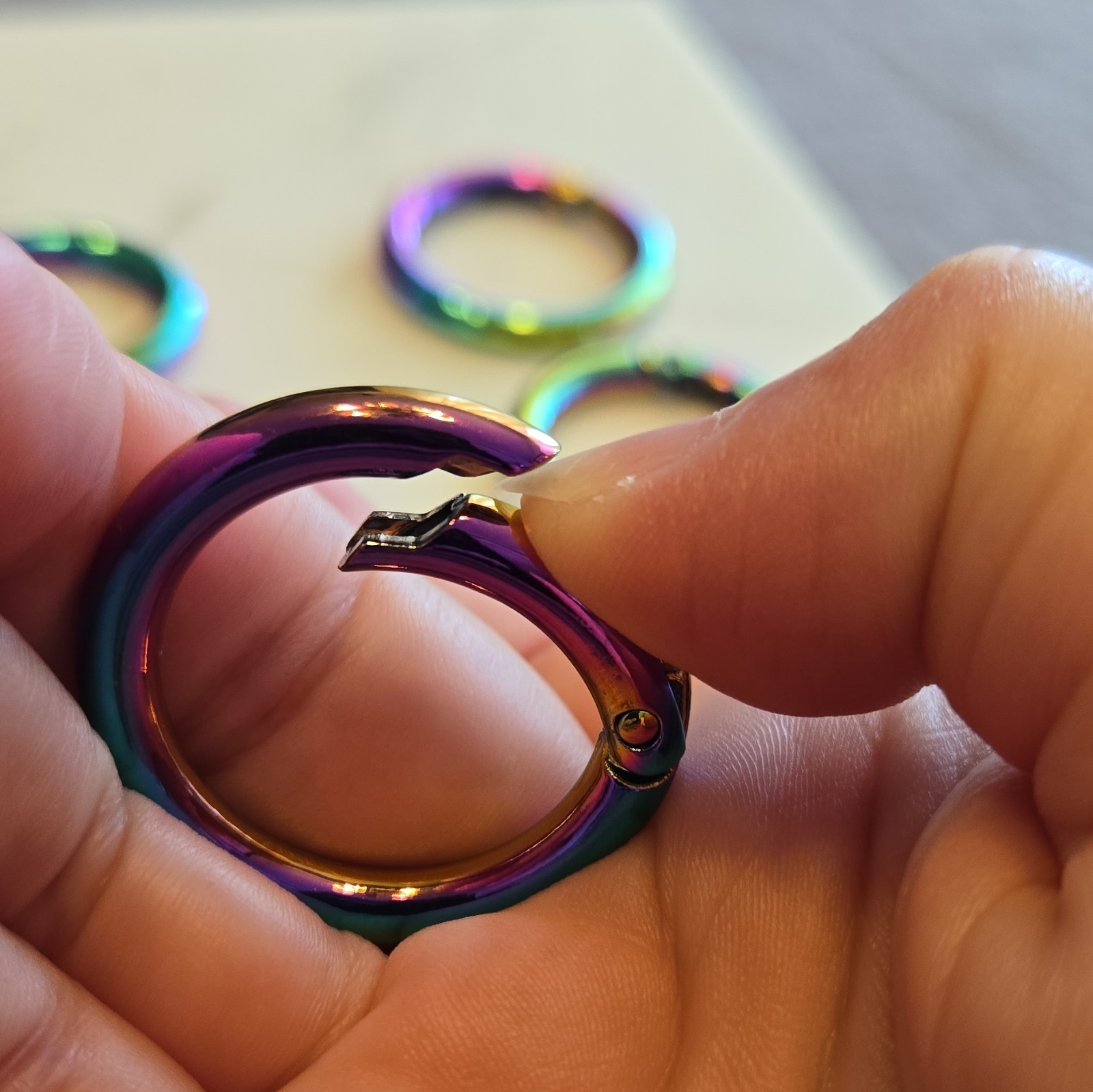Rainbow Iridescent Metal Split Rings, Multicolor, Assorted Sizes Lot