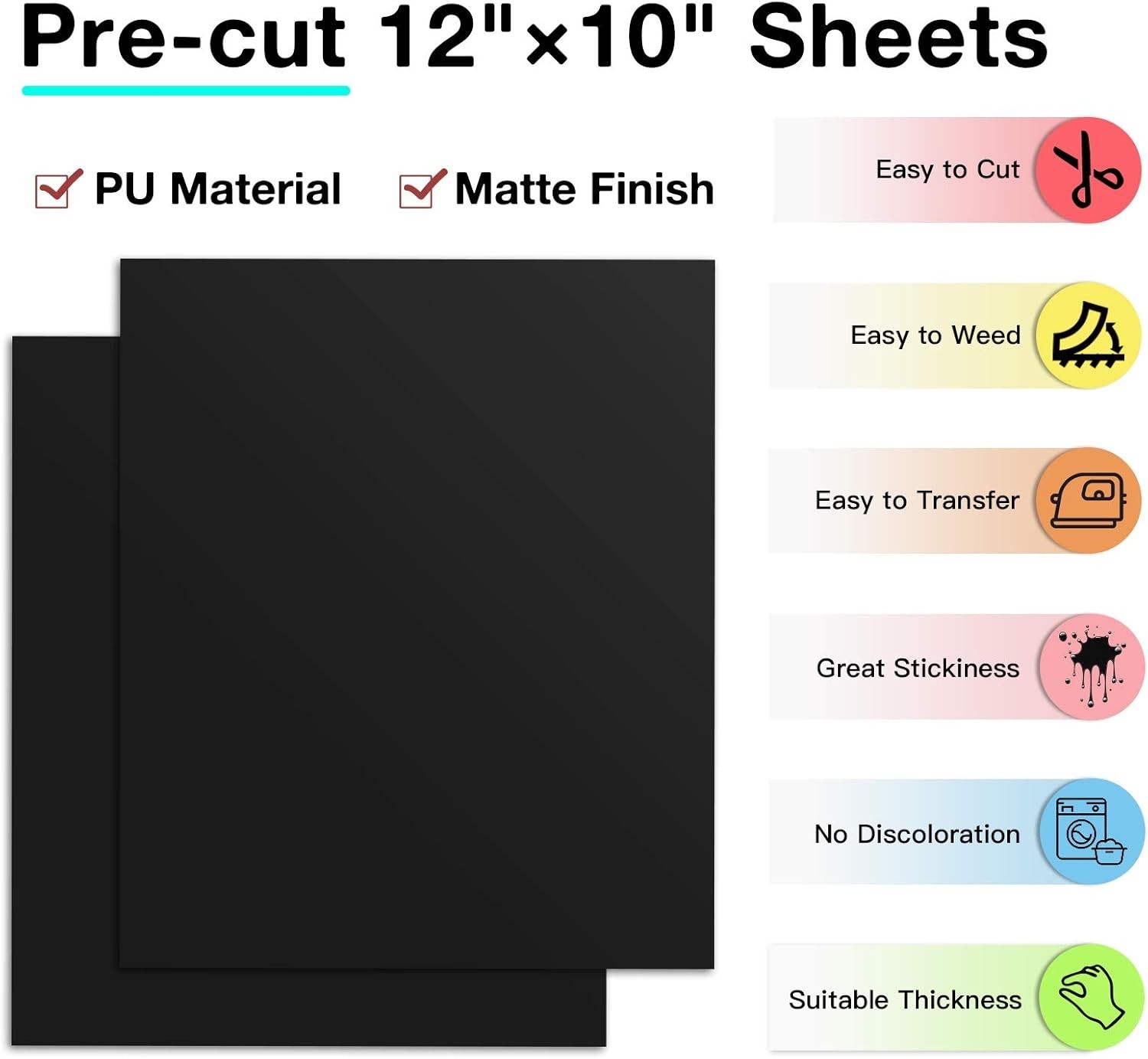 Eco-Friendly Black Heat Transfer Vinyl – 13 Sheets, 12″x10″ for DIY Projects