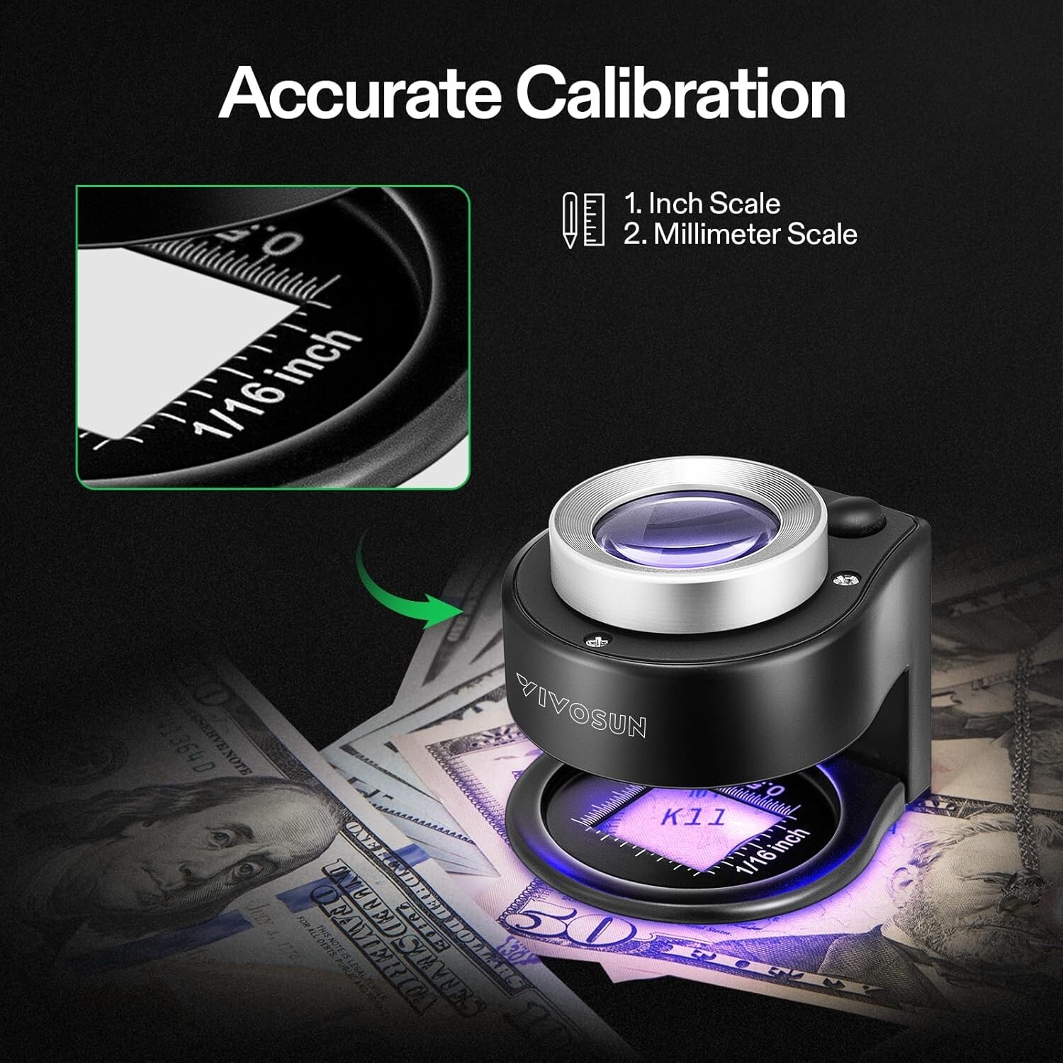 VIVOSUN 30X Rechargeable Loupe Magnifier with White LED Light and UV Light
