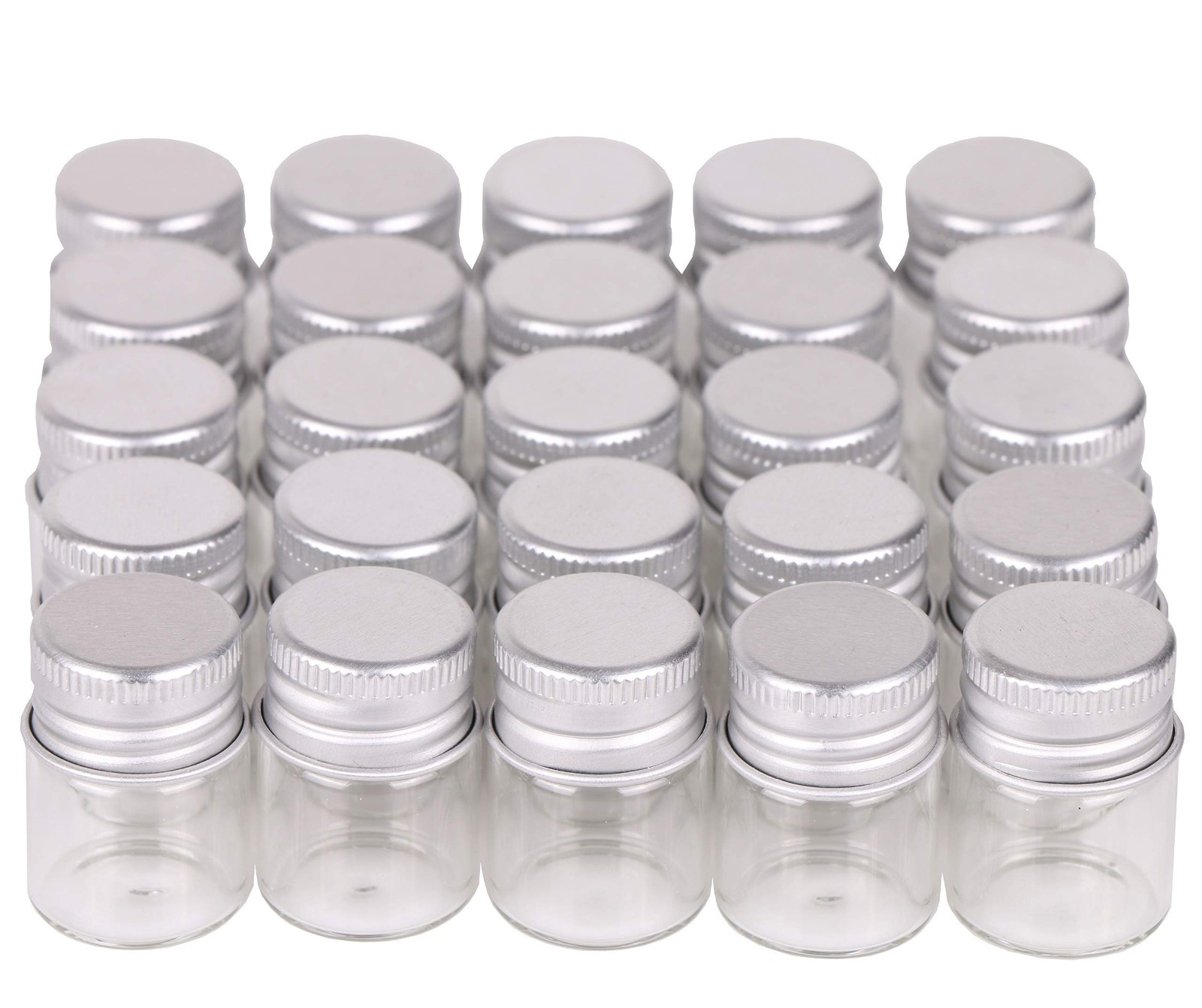 100 Sets 5ml Small Glass Bottles with Aluminum Cap Screw Top – DIY Craft Storage