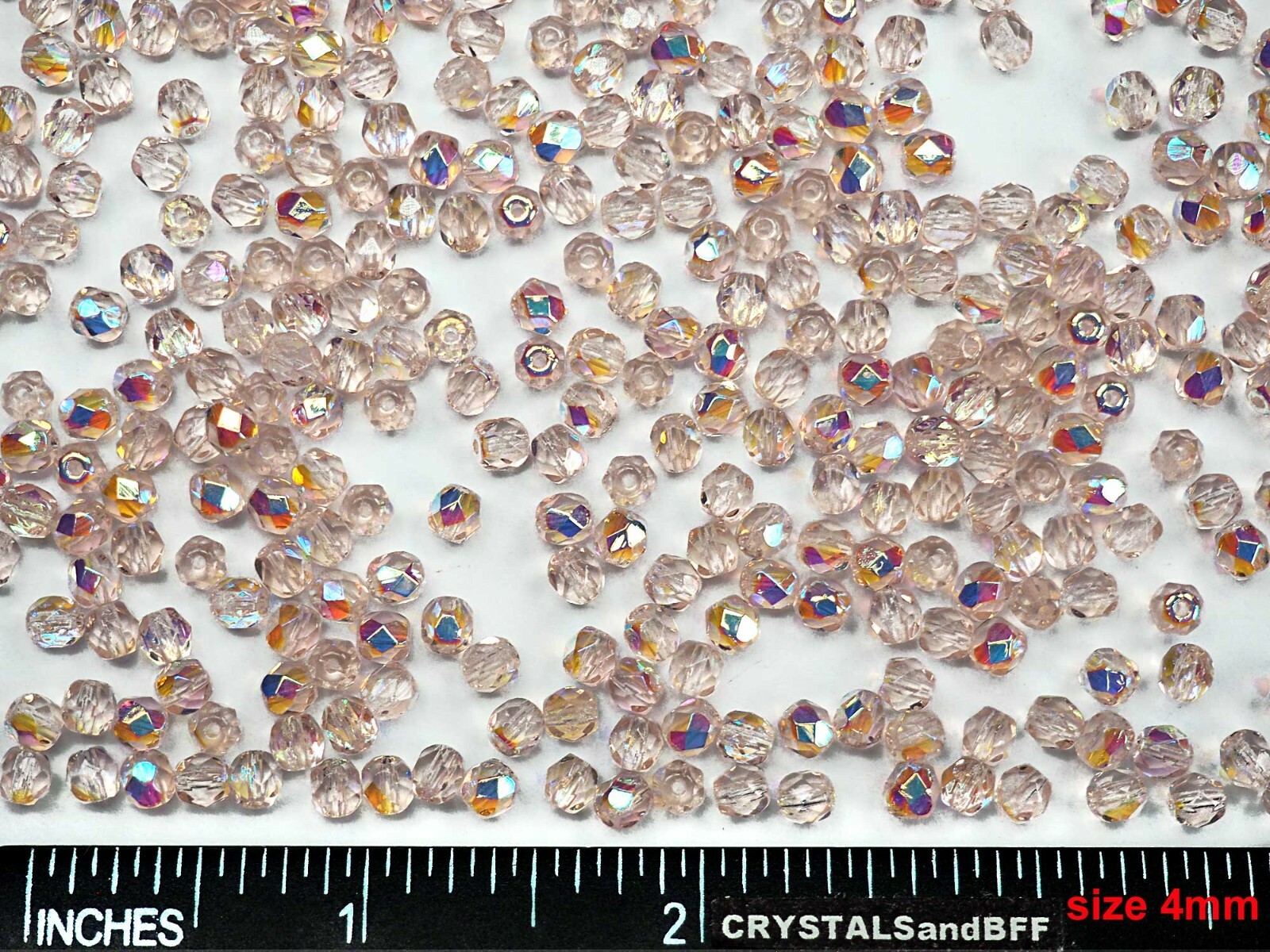 Czech Fire Polished Round Faceted Glass Beads Light Rose AB pink Aurora Borealis