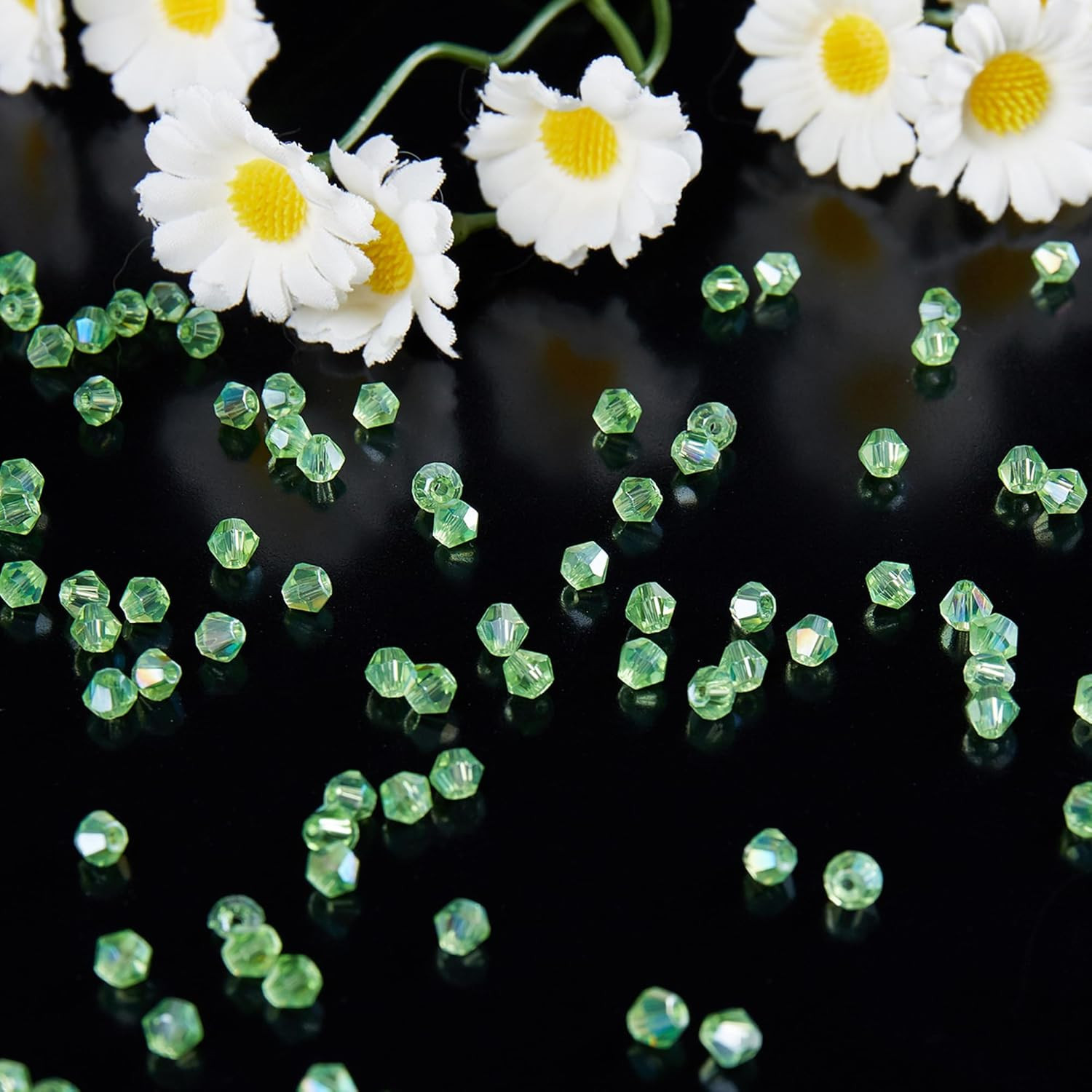 1100PCS 4mm Bicone Crystal Glass Beads for Jewelry Making, Sparkling Mini Beads