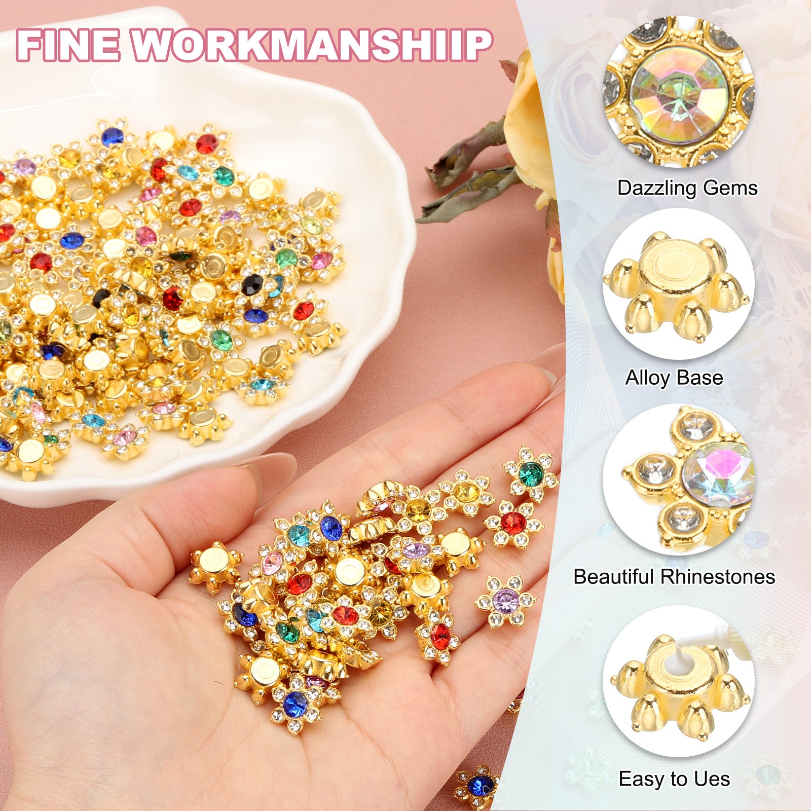 200 Pcs 13mm Flatback Flower Crystal Rhinestone Embellishments, Crystal AB