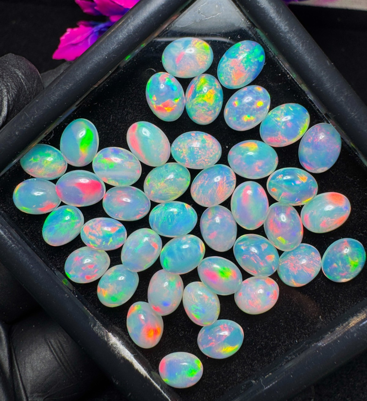 Natural Ethiopian Opal Oval Cabochon Lot 6×4 to 10×8 mm Red Fire Welo Opal Loose