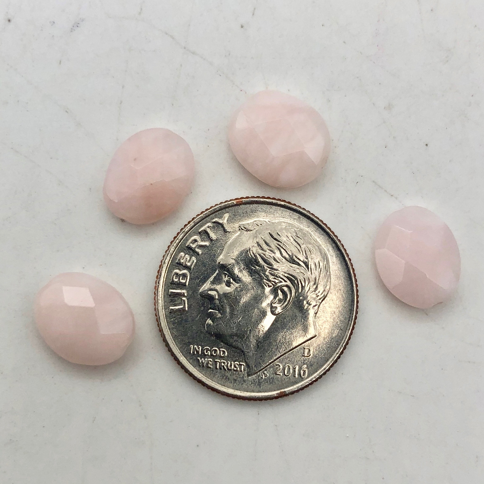 Pink Natural, Untreated Peruvian Opal Faceted Coin 10x7x3mm | 4 Beads |