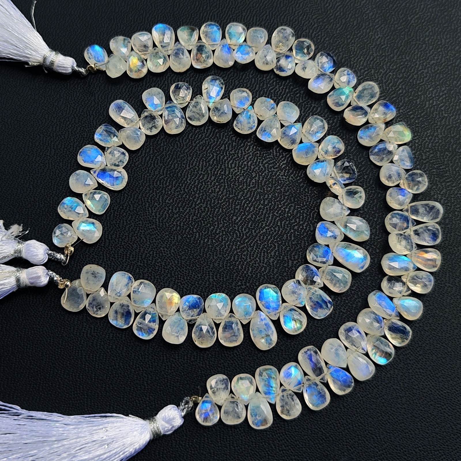 Natural Rainbow Fire Moonstone 8×6 mm Faceted Pear Briolette Beads 8″ Strand