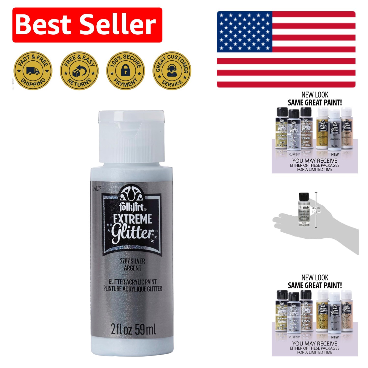 Non-Toxic Extreme Glitter Acrylic Paint 2 oz – Dazzling Silver for Every Surface