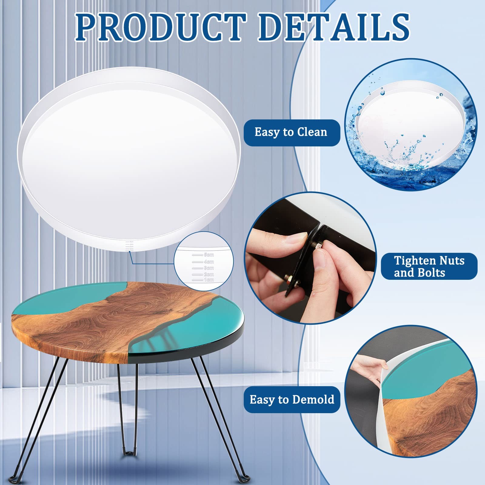 Lallisa 24 Inch Extra Large Resin Table Molds Round Epoxy Black