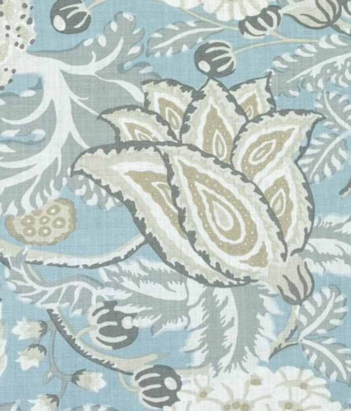 Thibaut Curtain Fabric ‘MITFORD’ 3.8 METRES (380cm) AQUA 100% Linen