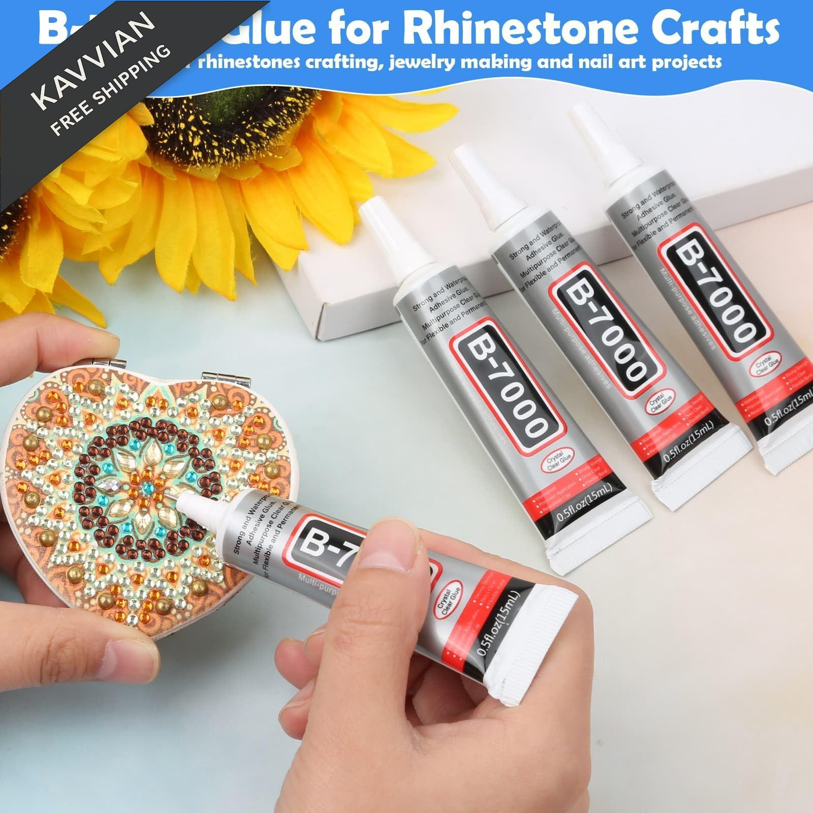 B7000 Glue Clear for Rhinestones, 0.5 fl oz (15ml), 4Pcs, 0.5fl.oz (15mL)