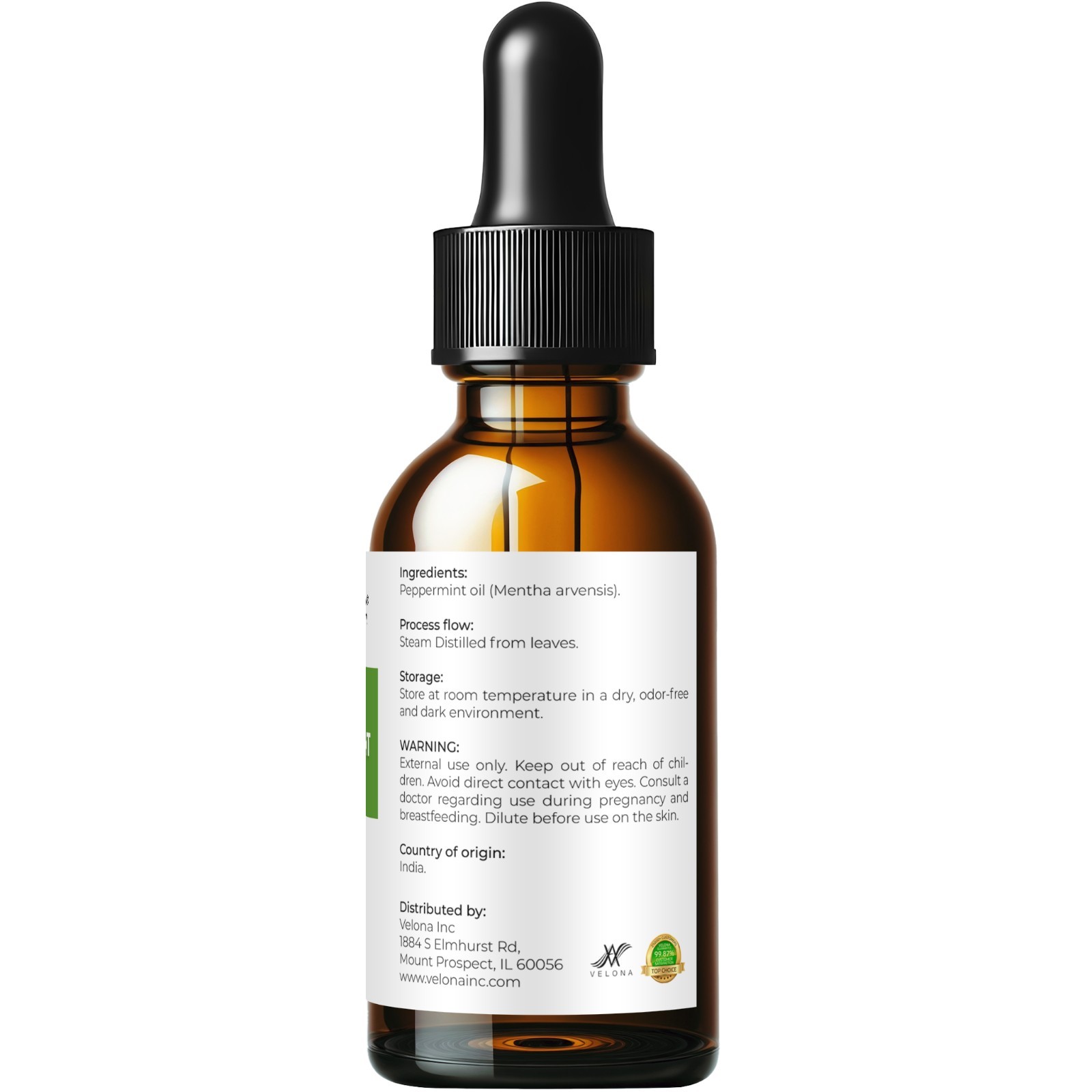 Peppermint Essential Oil by Velona 0.5 – 32 Fl Oz Therapeutic Grade Aromatherapy