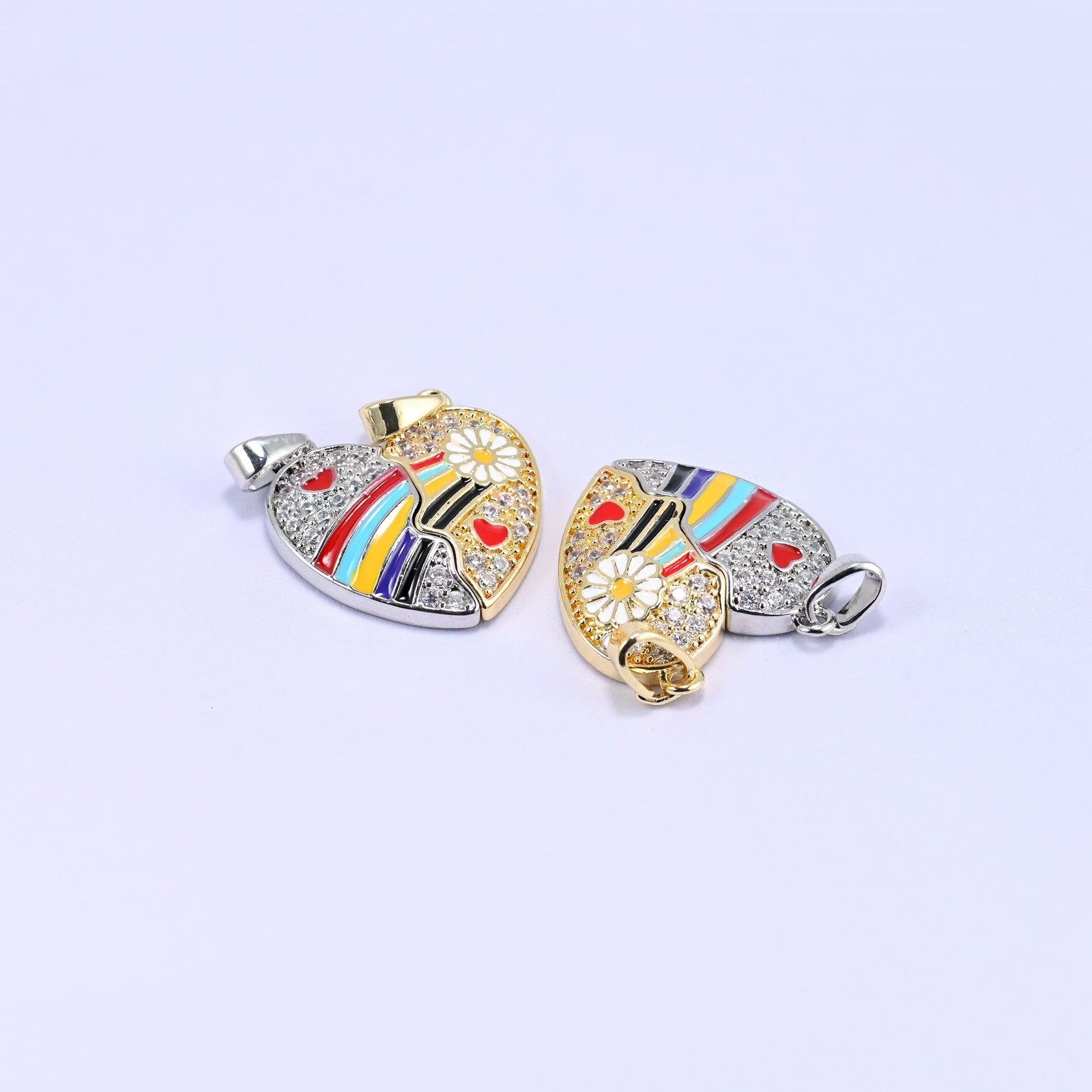 Magnetic Enamel Heart Friendship Zircon Pendants: 18K Gold Plated, Jewelry…