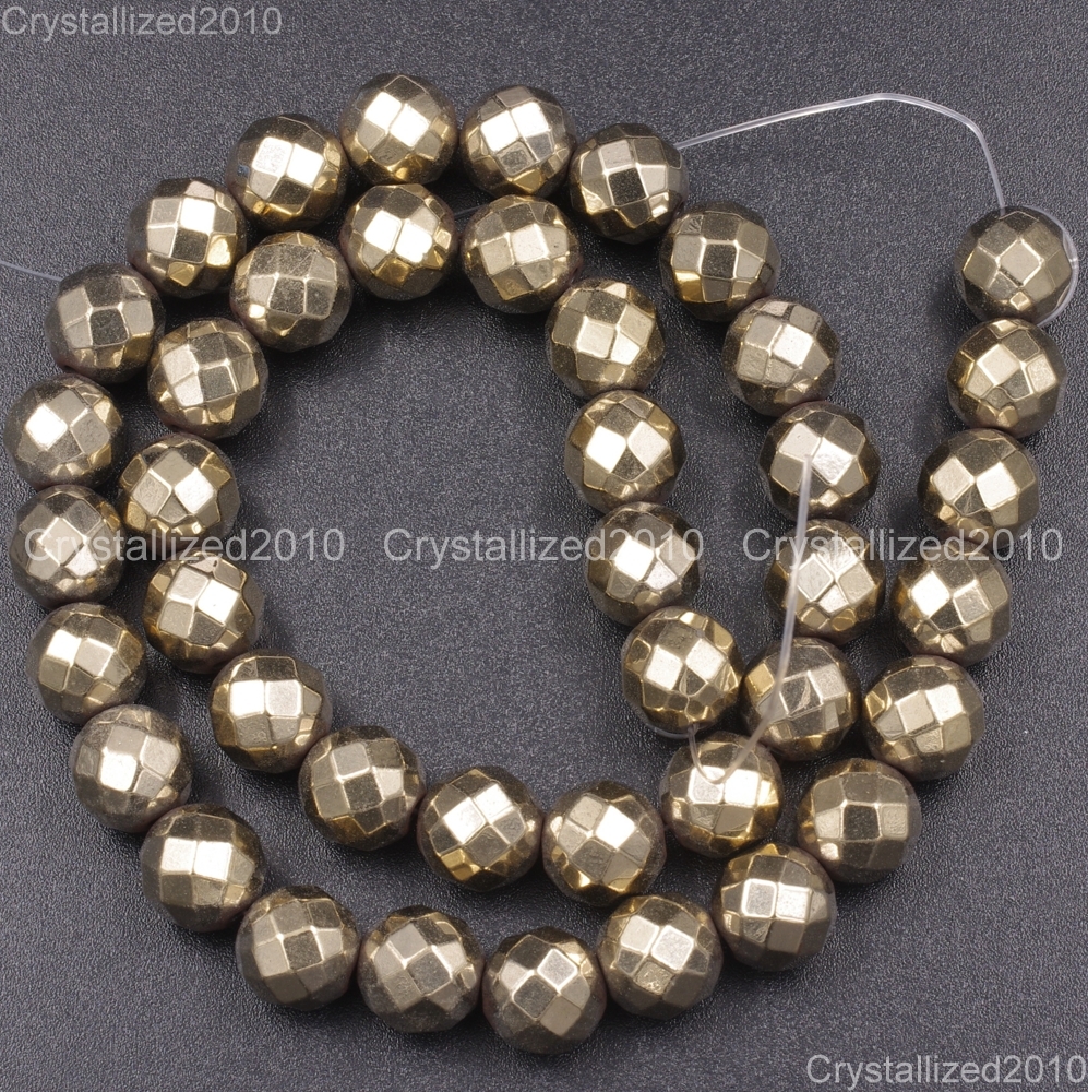 Natural Hematite Gemstone Faceted Round Beads Metallic Colors 4mm 6mm 8mm 15.5″