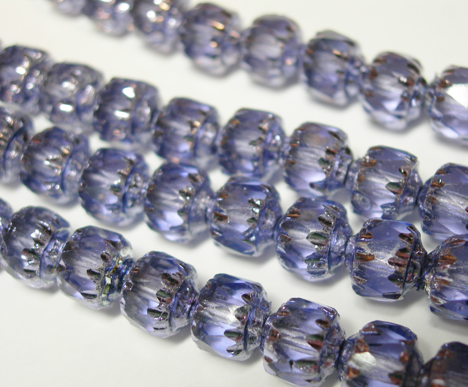 25 Lilac Purple & Silver Cathedral Czech Glass 6mm beads