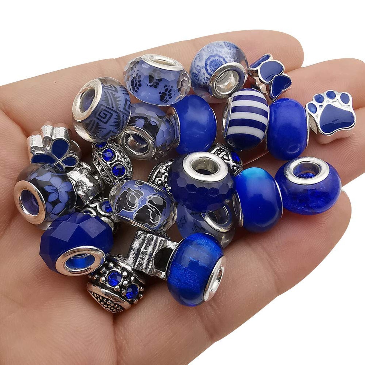 50pcs Assorted Dark Blue Resin Imitation Glass European Large Hole Beads Rhin…