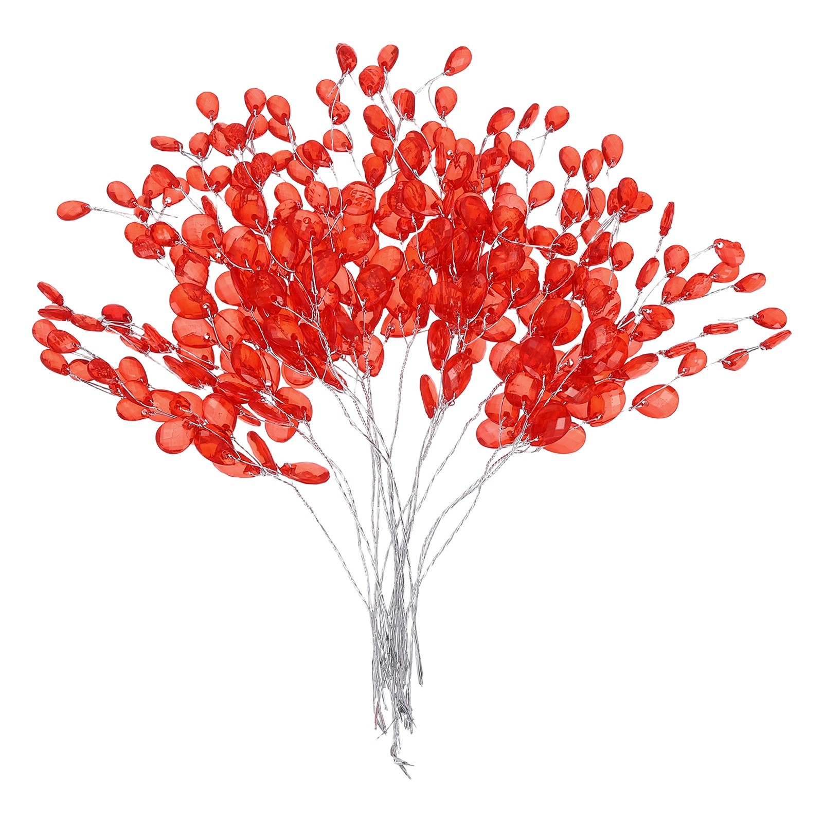 16 Pcs Acrylic Bead Drop Stems, Crystal Floral Picks Bouquets Flowers, Red