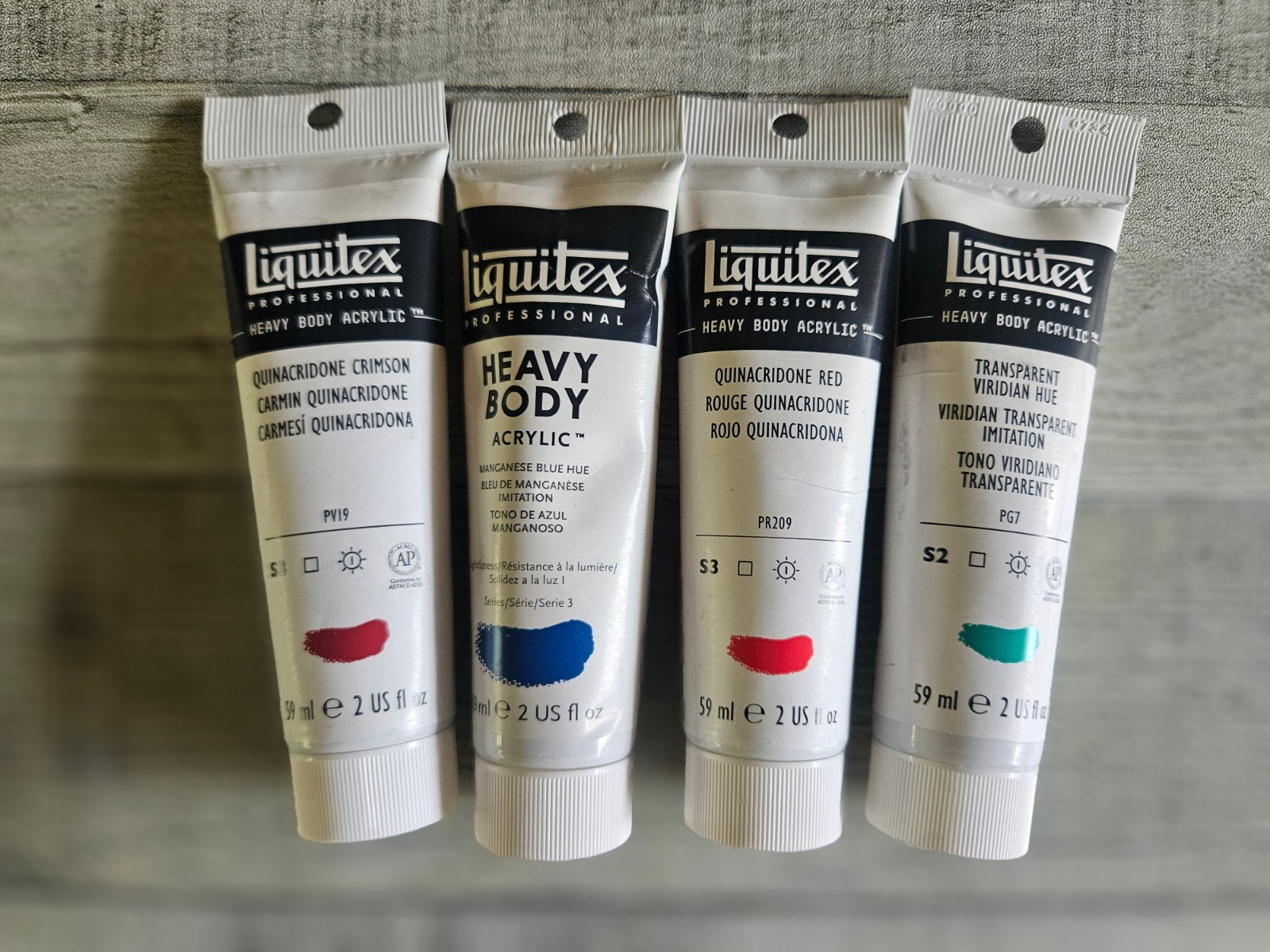 4 Liquitex Heavy Body Acrylic Paint Quinacridone Crimson Red Manganese Viridian