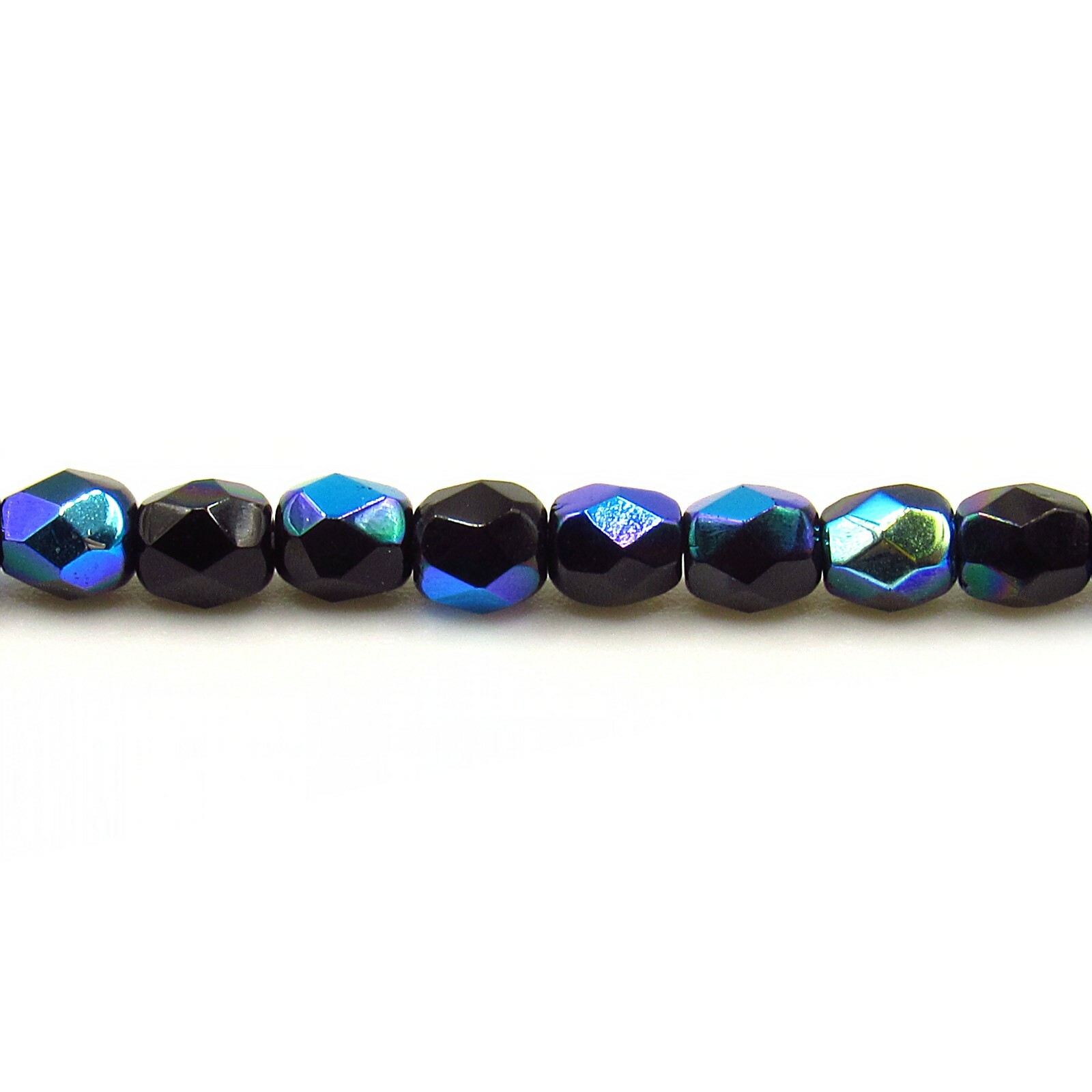 Jet Black AB – 50 Opaque 4mm Round Faceted Fire Polish Czech Glass Beads