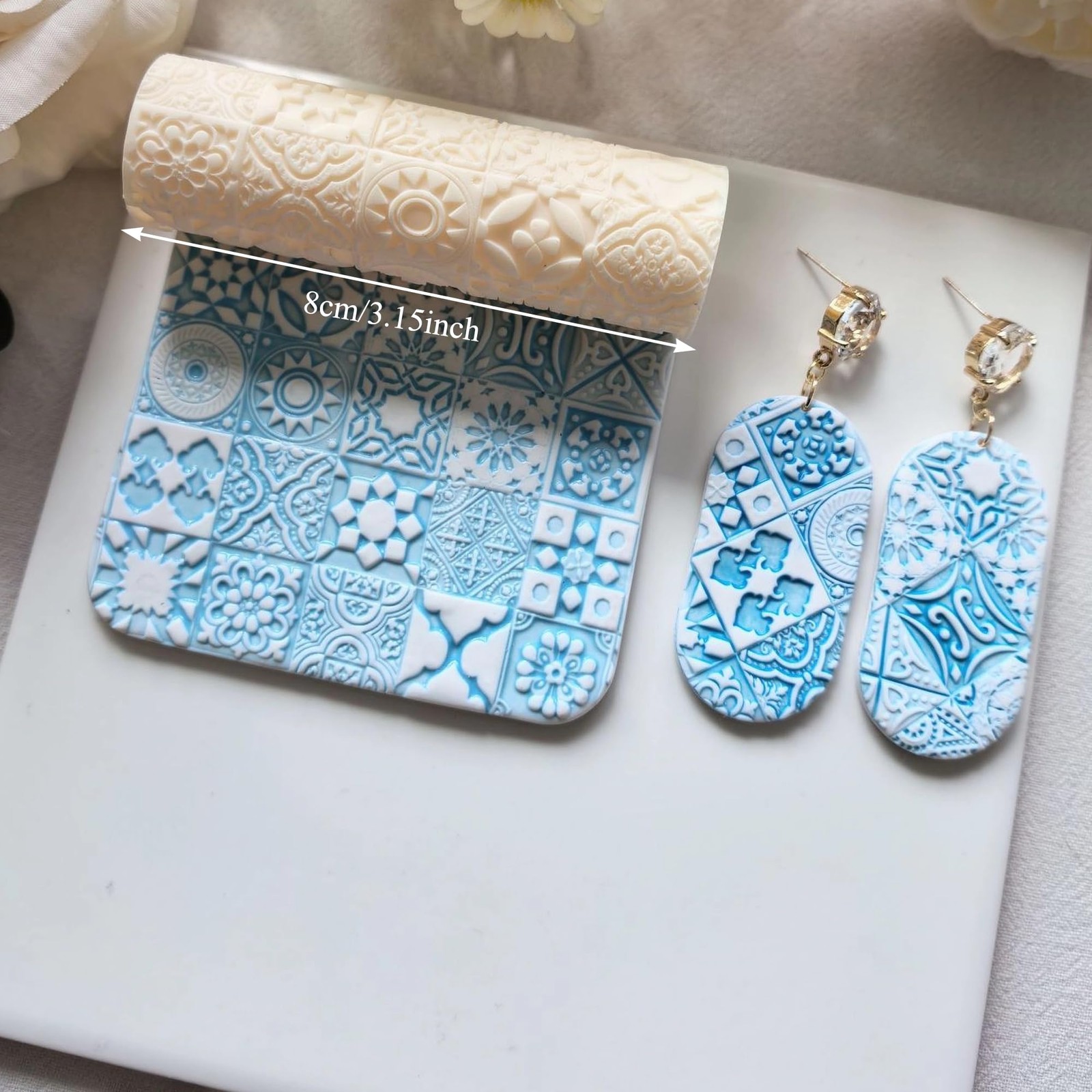 Polymer Clay Texture Roller Work with Polymer Clay Cutters for DIY Earrings J…