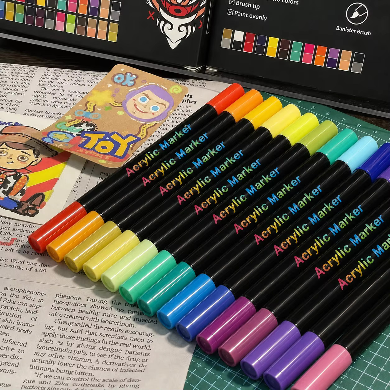 120 Color Acrylic Paint Markers Dual Tip Brush Fine Pens Art Set