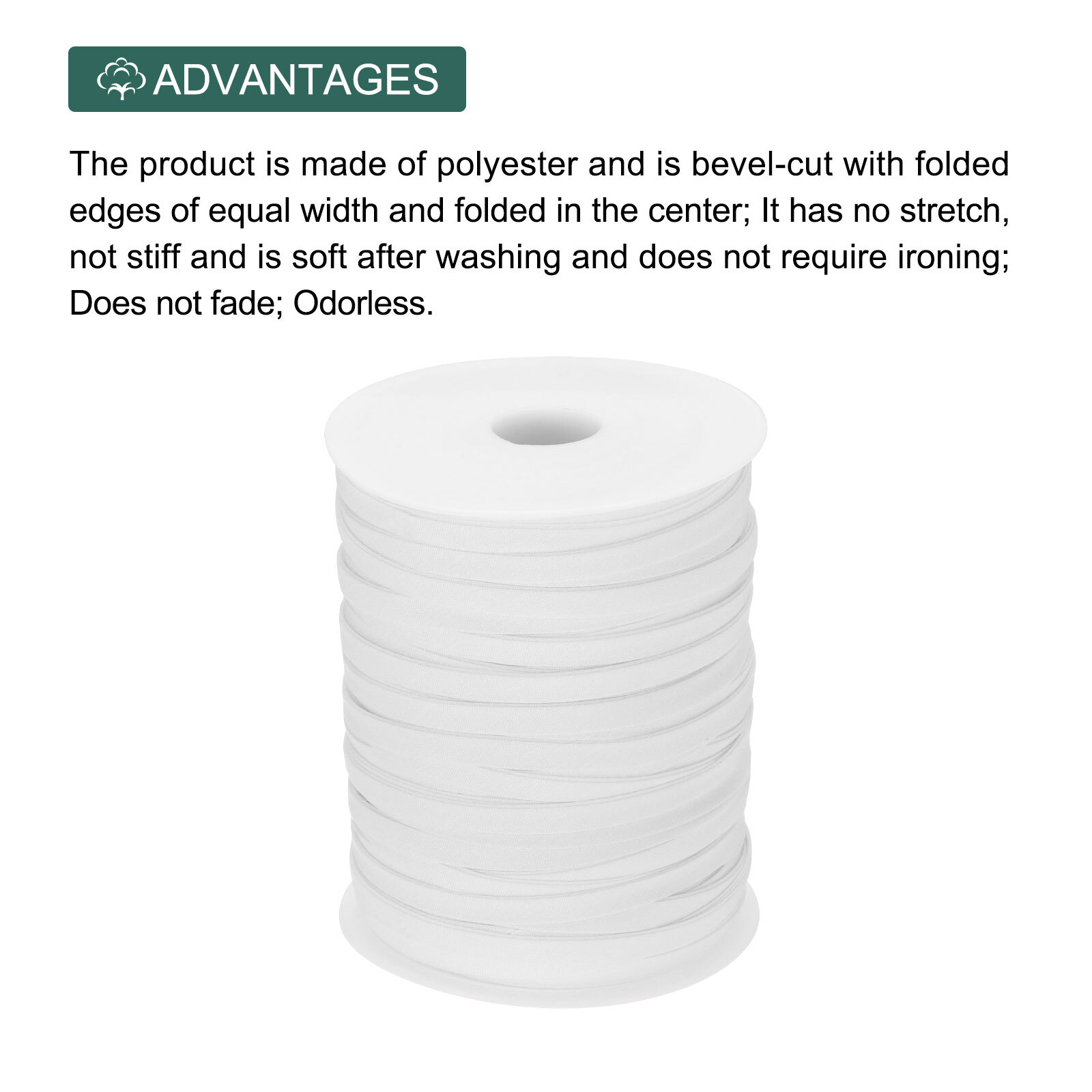 1/4 Inch Double Fold Bias Tape Continuous Bulk Bias Tape White 100 Yards