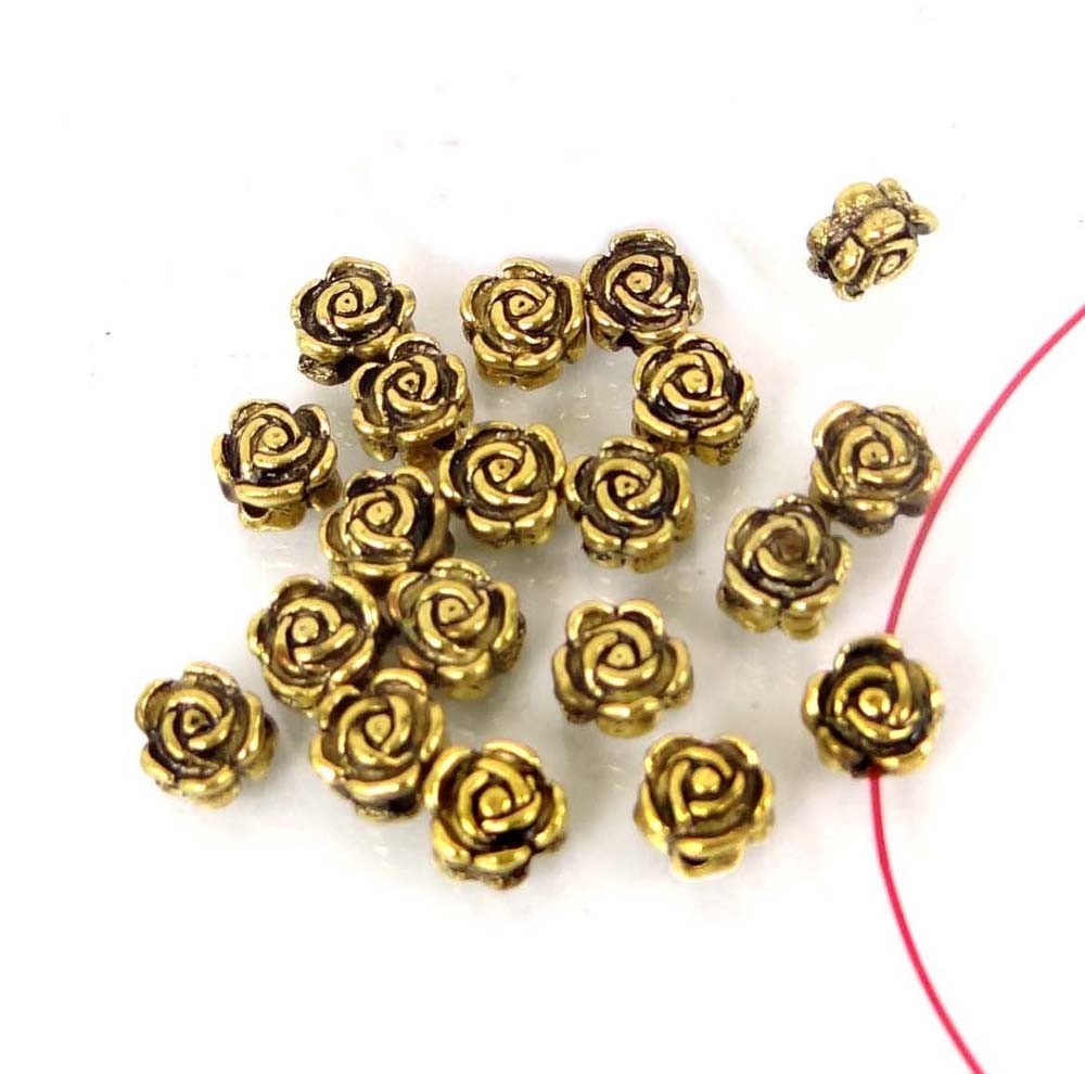20 Antique Gold Pewter Rose Flower Floral Beads 6x4mm