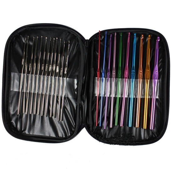 22PCS Suit Multi-colour Aluminum Crochet Hooks Needles Knit Weave Craft Yarn