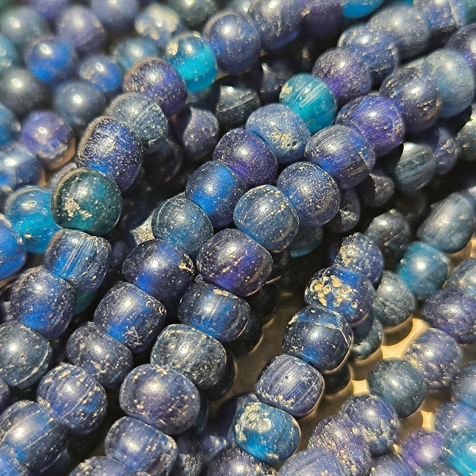 Rare Authentic Vintage Old Venetian Indo-Pacific Ocean Blue Glass Beads