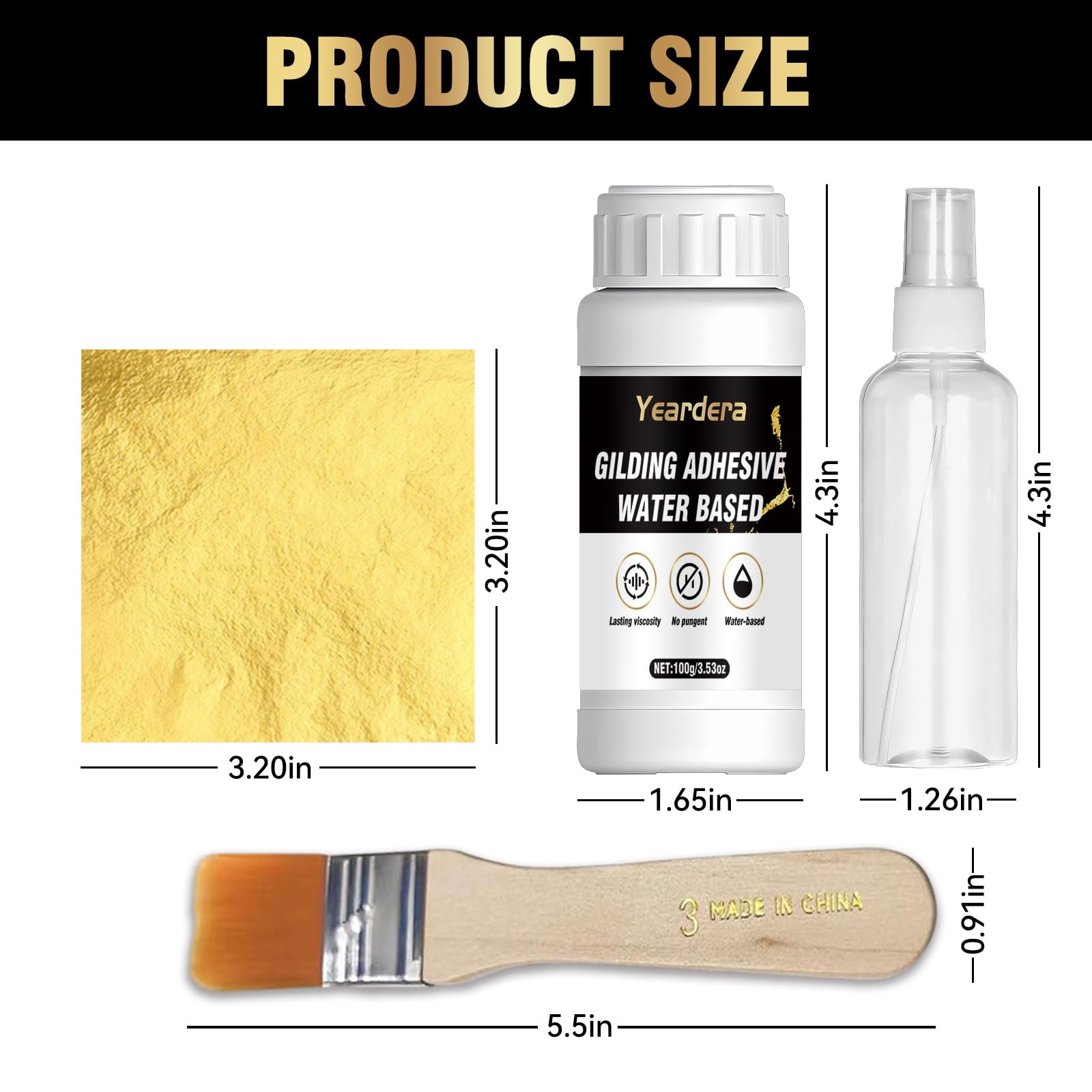 Gold Leaf Kit, 100Ml Gilding Adhesive and Varnish with 100 Gold Leaf Sheets for