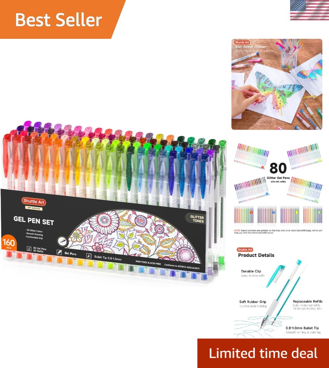 80-Color Glitter Gel Pens Set & 80 Refills – Non-Toxic Art Supplies for All Ages